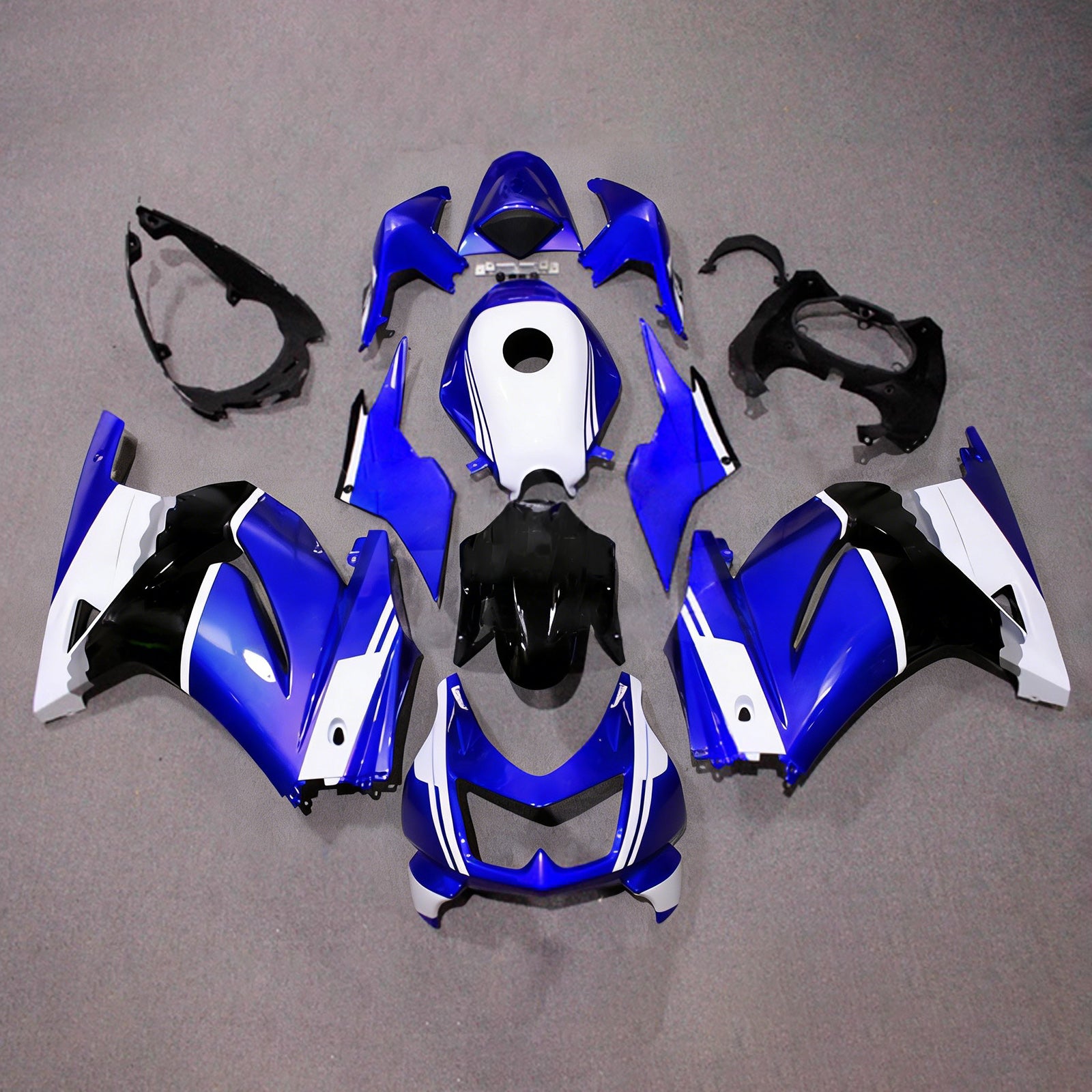 Amotopart 2008–2012 Kawasaki EX250/Ninja250R Blau Schwarz Weiß Grün Verkleidungsset