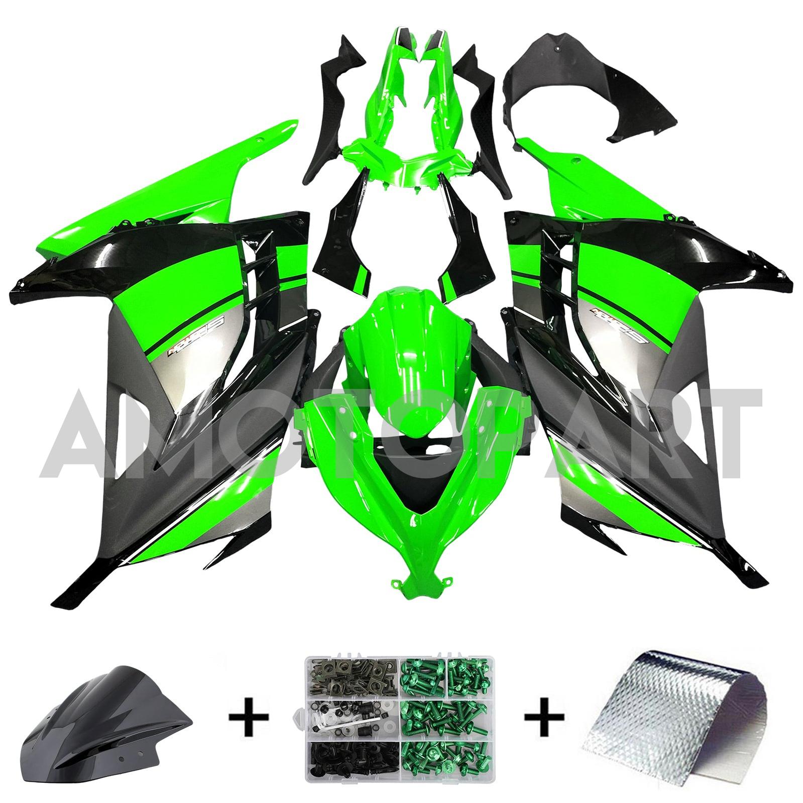 Amotopart 2013-2024 Kawasaki EX300R Fairing Green&Black Kit
