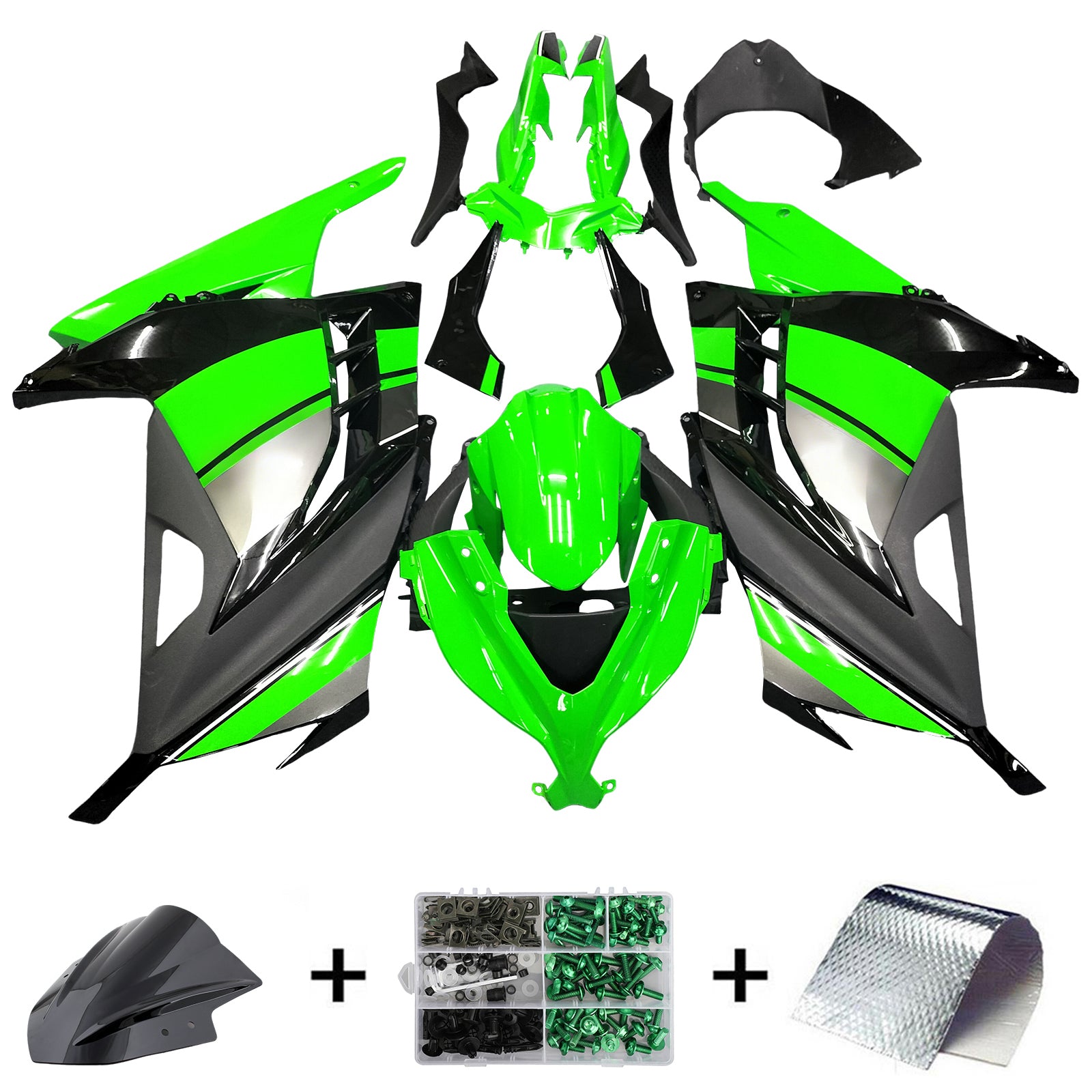 Amotopart 2013-2024 Kawasaki EX300R Fairing Green&Black Kit