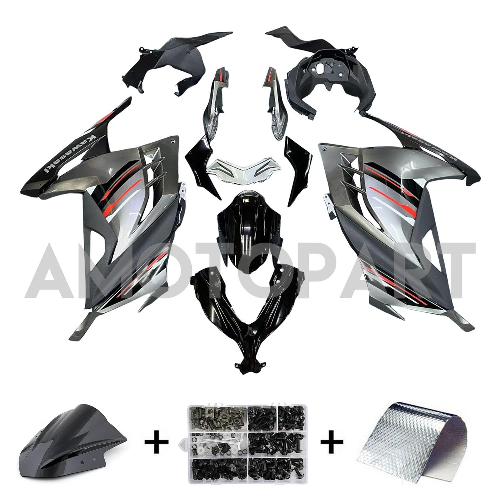 Amotopart 2013-2024 Kawasaki EX300R Fairing Black Kit