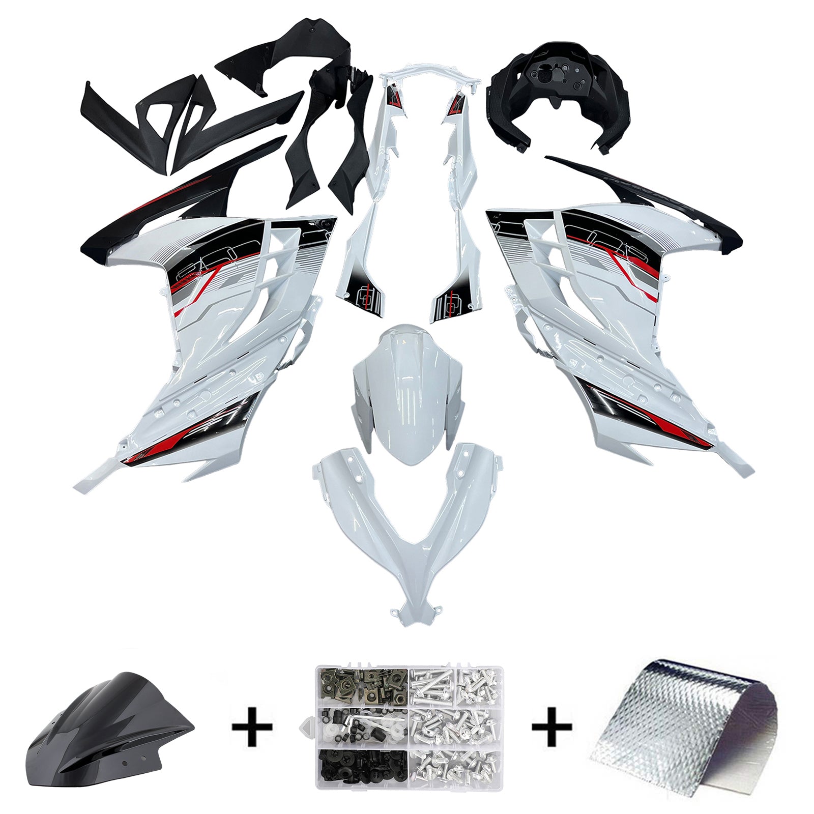 Amotopart 2013-2024 Kawasaki EX300R Fairing White&Black Kit