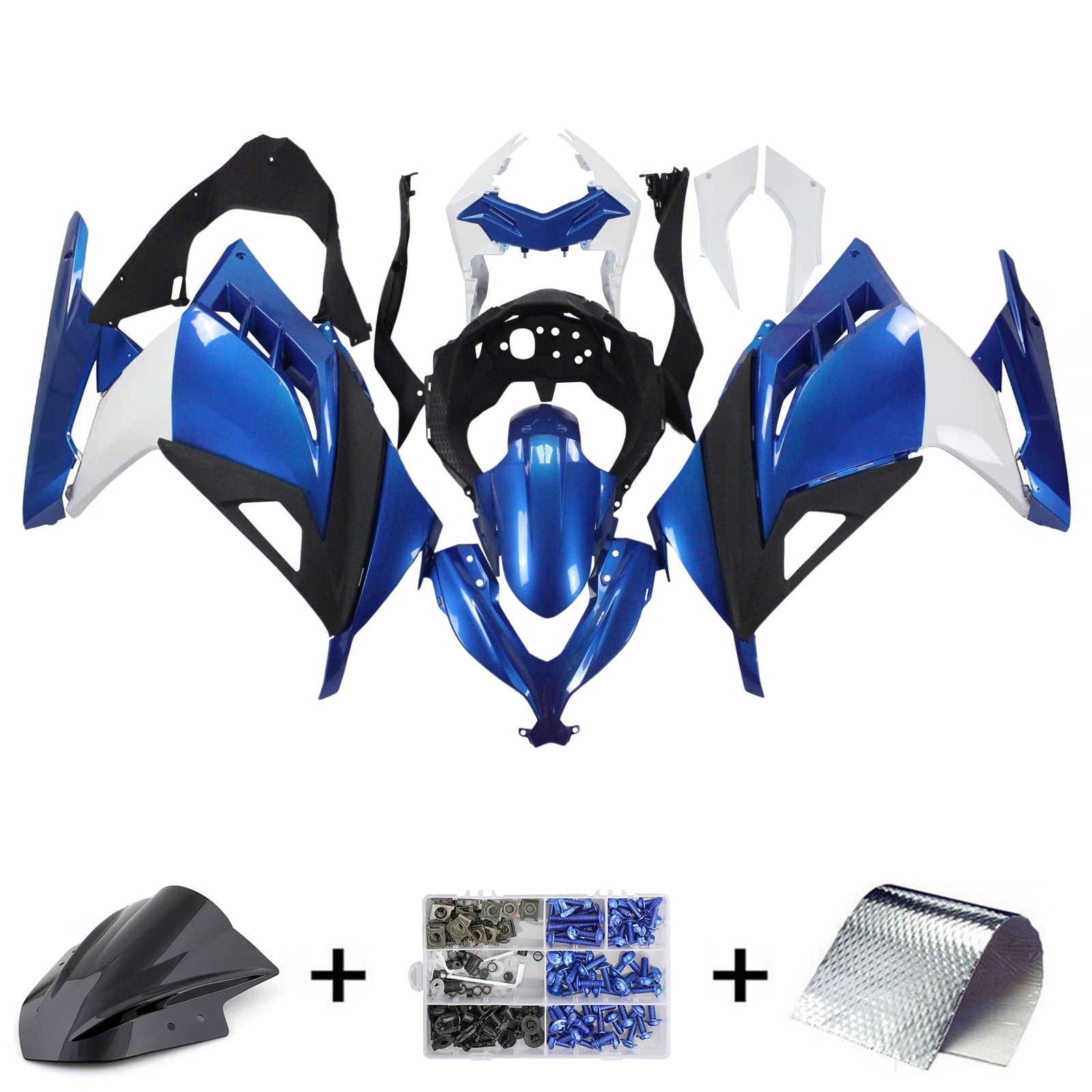 Amotopart 2013-2024 Kawasaki EX300/Ninja300 White&Blue Fairing Kit