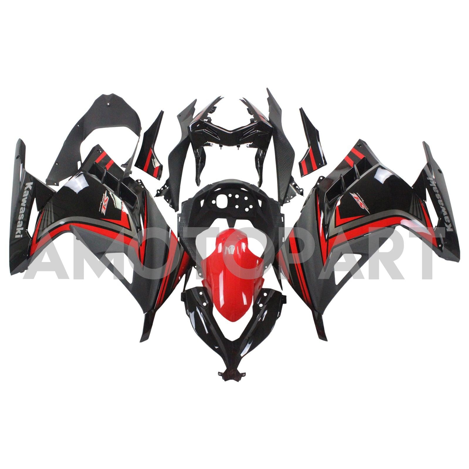 Amotopart Kawasaki 2013-2023 EX300/Ninja300 Red Black Fairing Kit