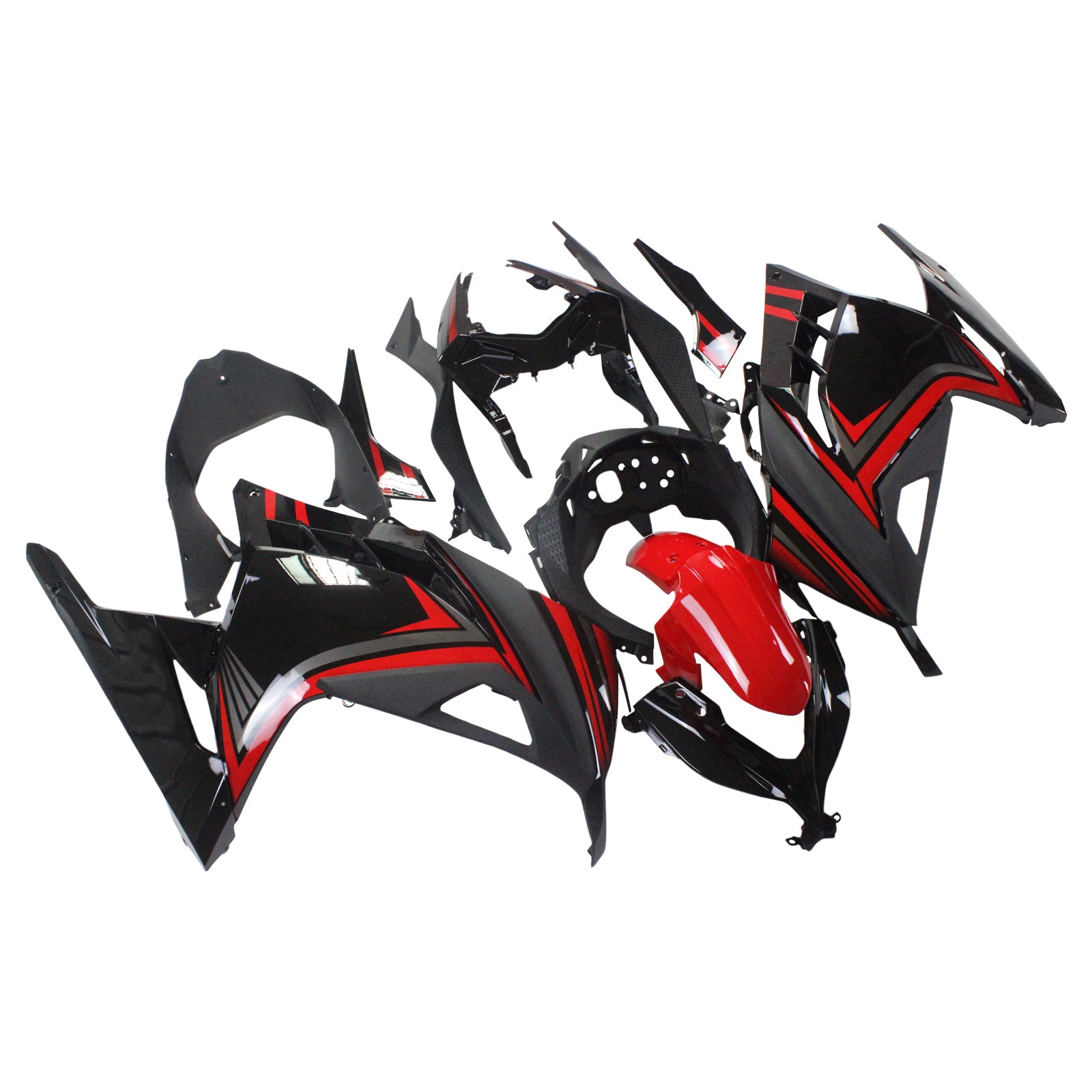 Amotopart Kawasaki 2013-2023 EX300/Ninja300 Red Black Fairing Kit