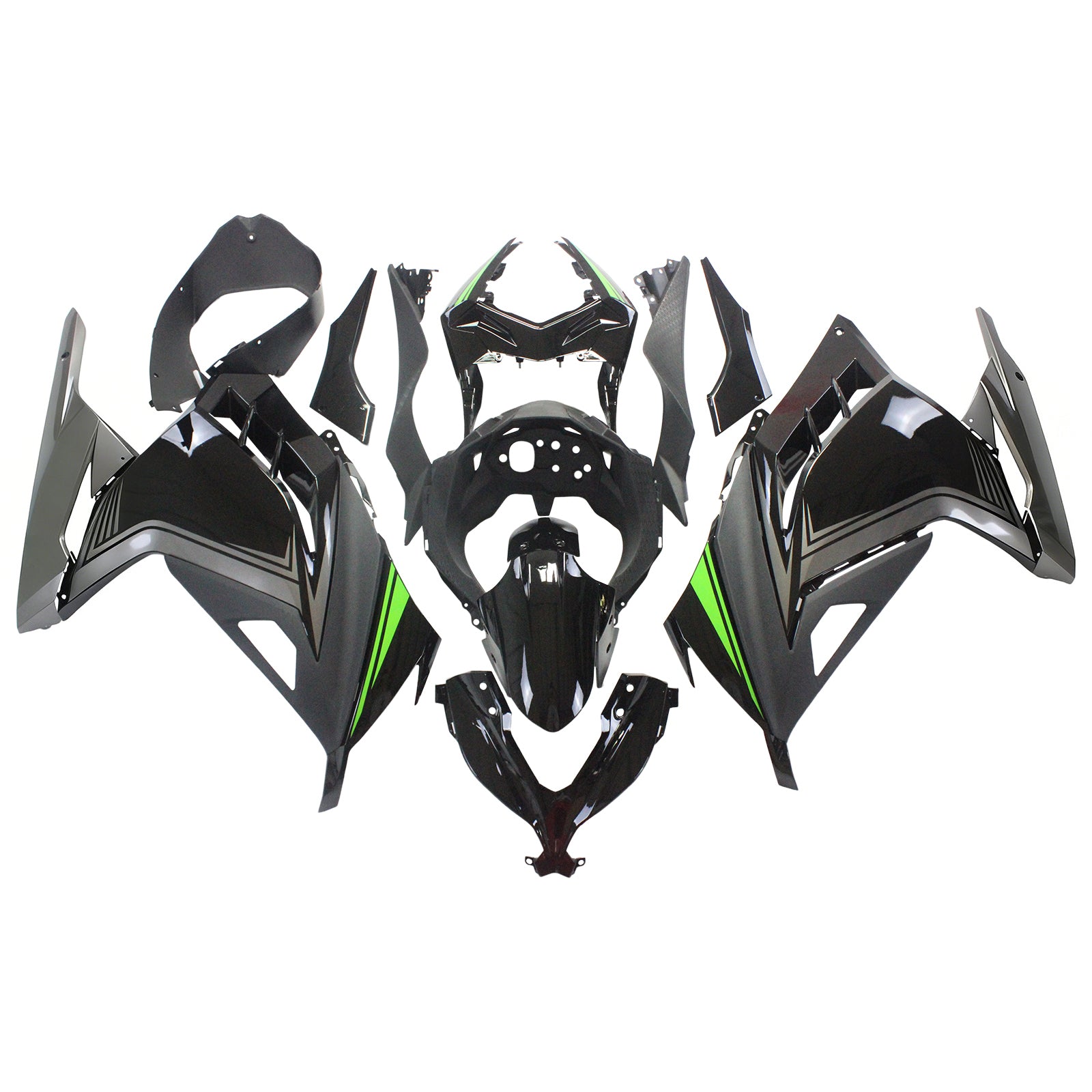 Amotopart Kawasaki 2013-2024 EX300/Ninja 300 Black Sliver Fairing Kit
