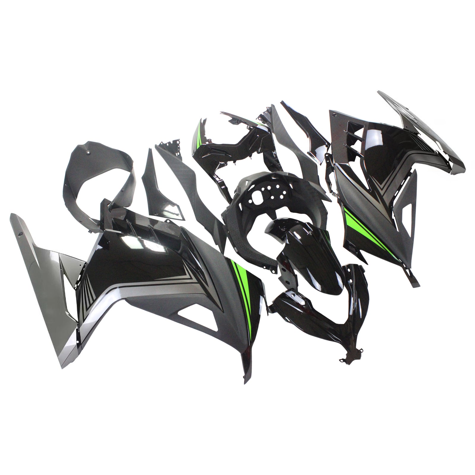 Amotopart Kawasaki 2013-2024 EX300/Ninja 300 Black Sliver Fairing Kit