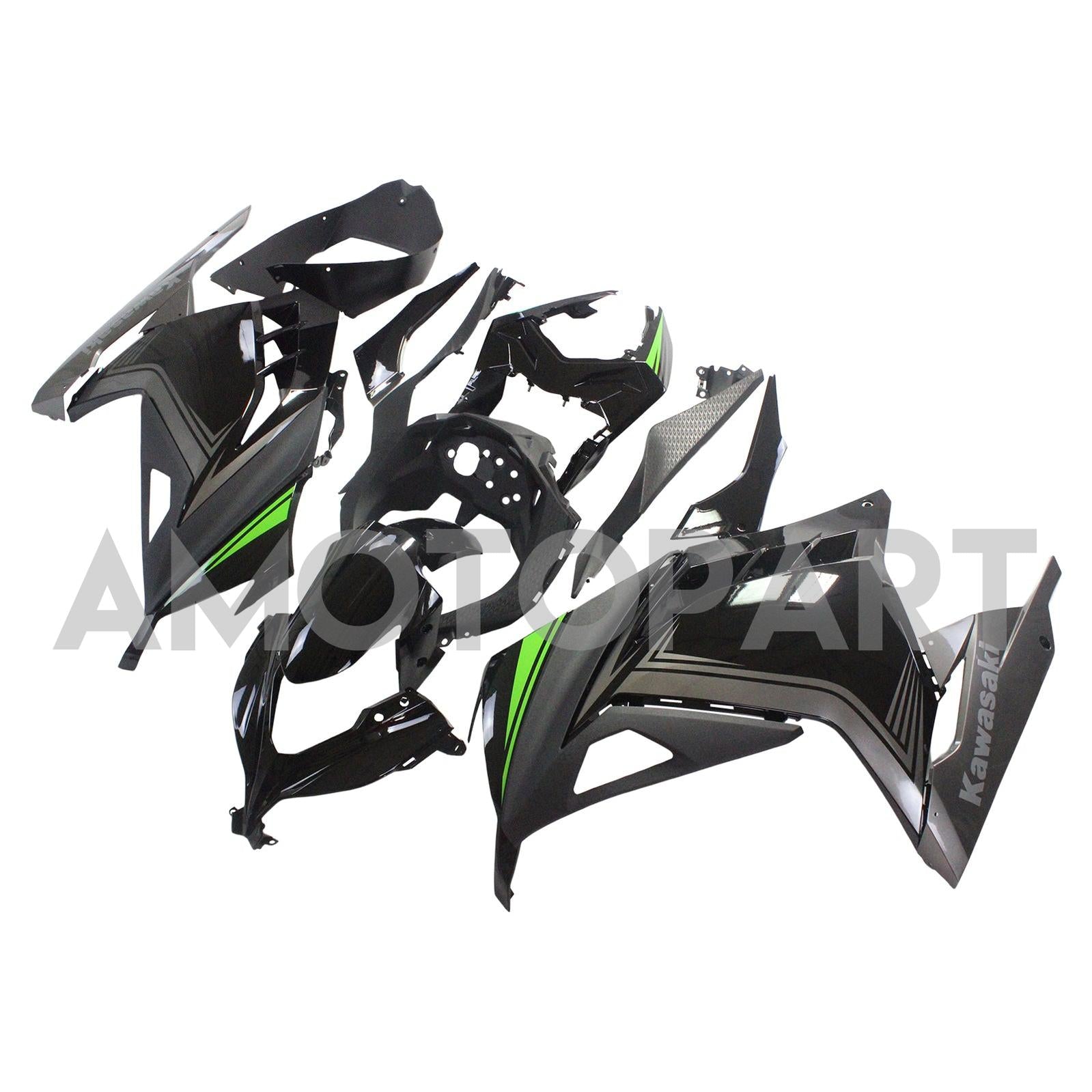 Amotopart Kawasaki 2013-2024 EX300/Ninja300 Black Sliver Fairing Kit
