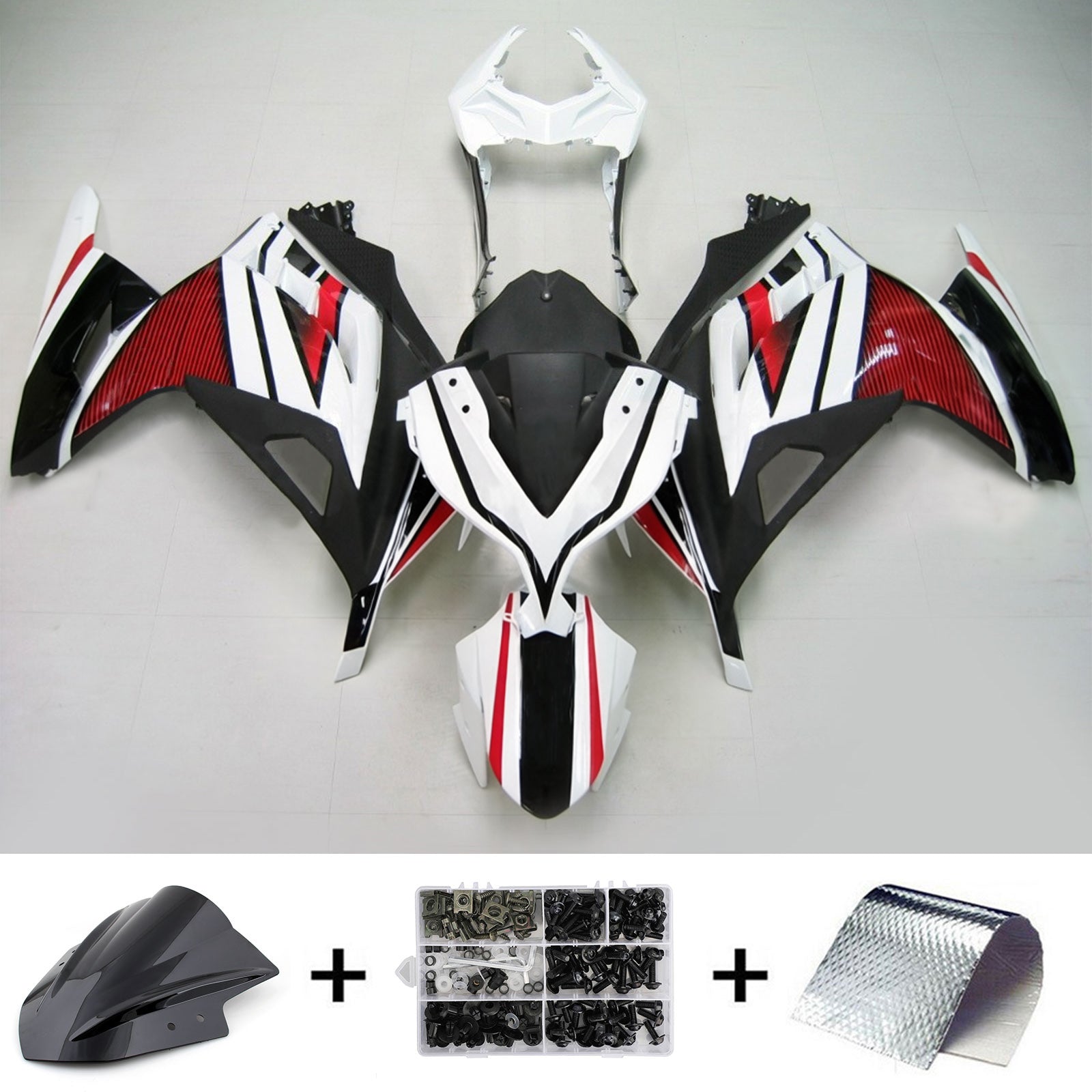 Amotopart Kawasaki 2013-2024 EX300/Ninja 300 Zwart Wit Rood Kuipset