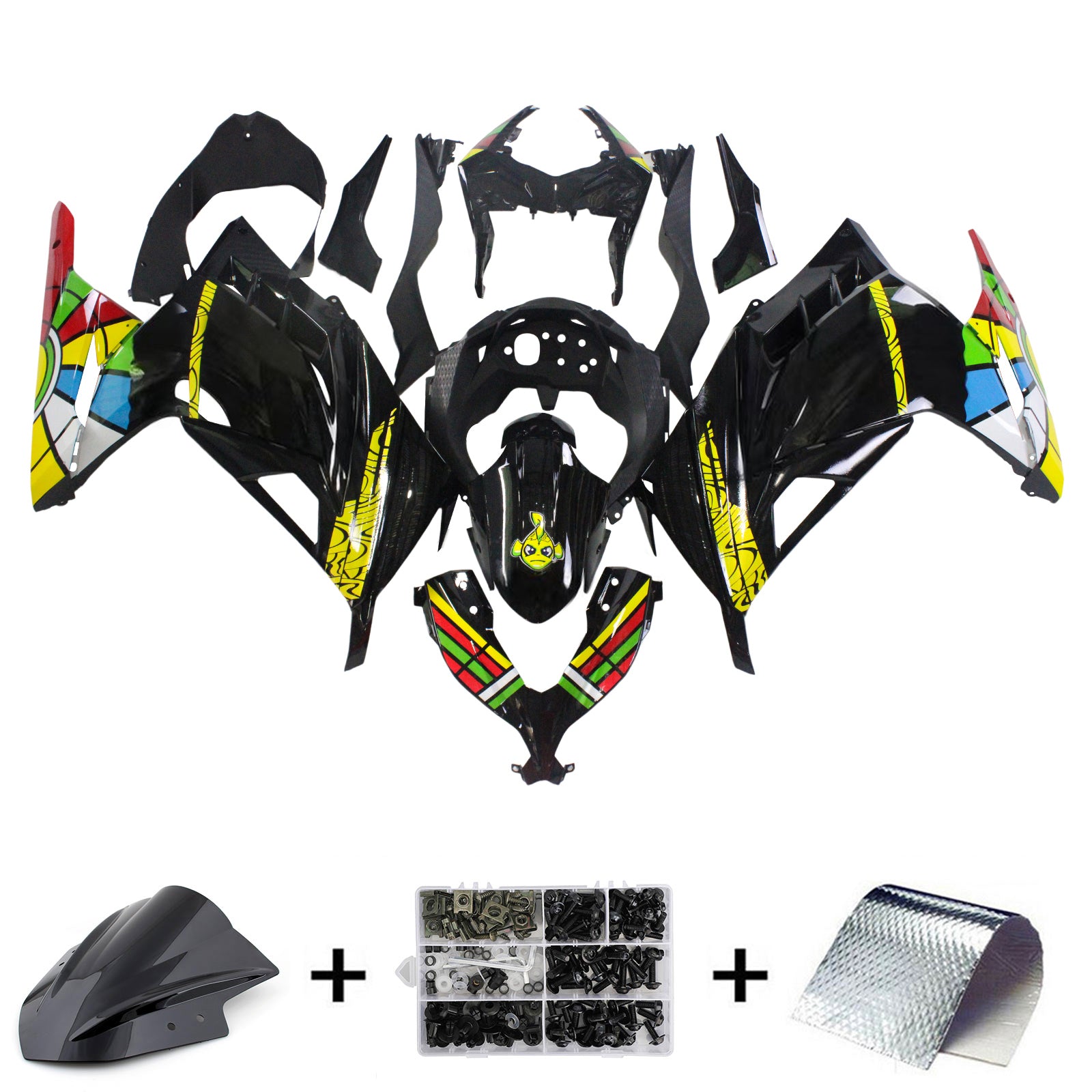 Amotopart Kawasaki 2013-2024 EX300/Ninja300 Black Colorful Fairing Kit