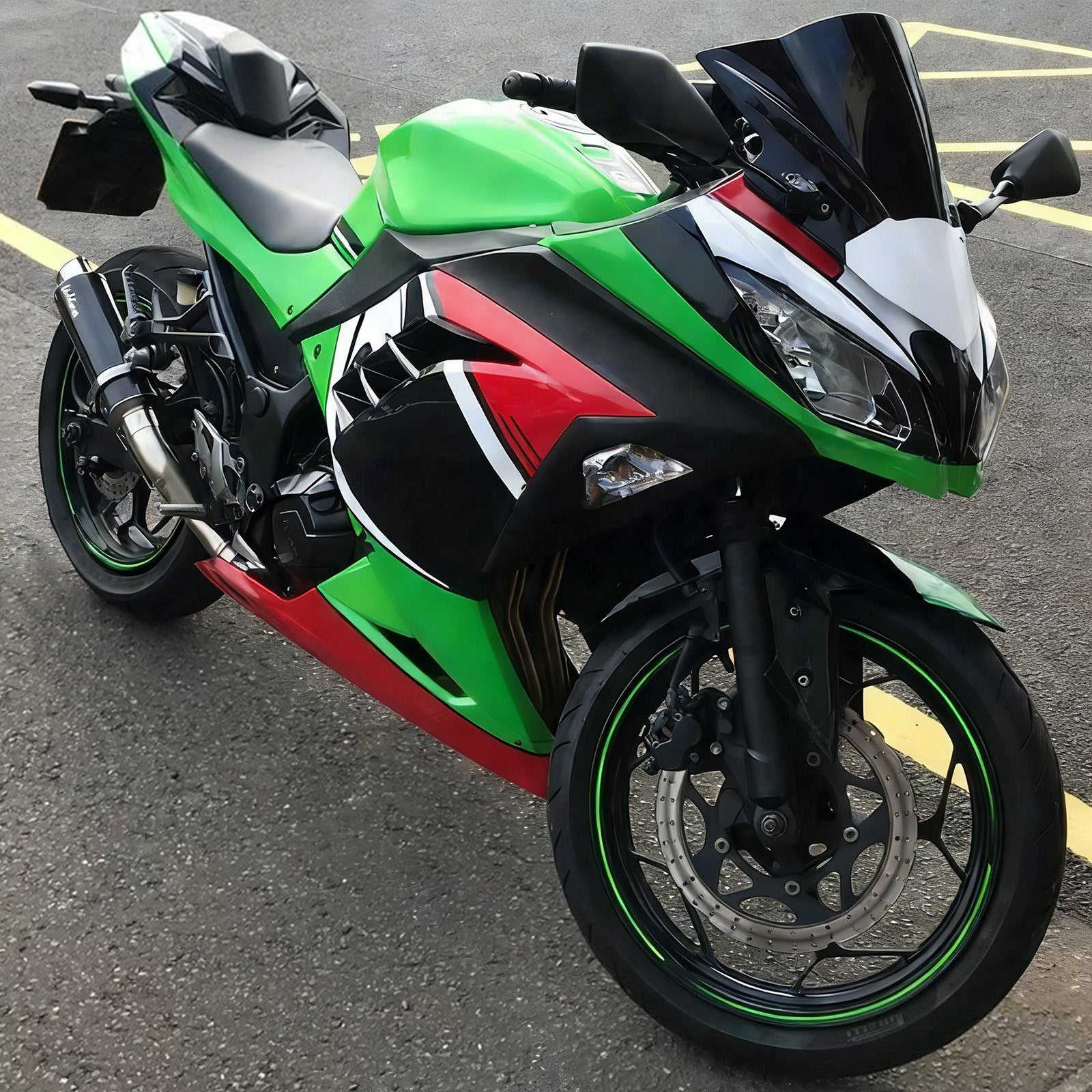 Amotopart Kawasaki 2013-2024 EX300/Ninja 300 Kit de carenado negro verde rojo