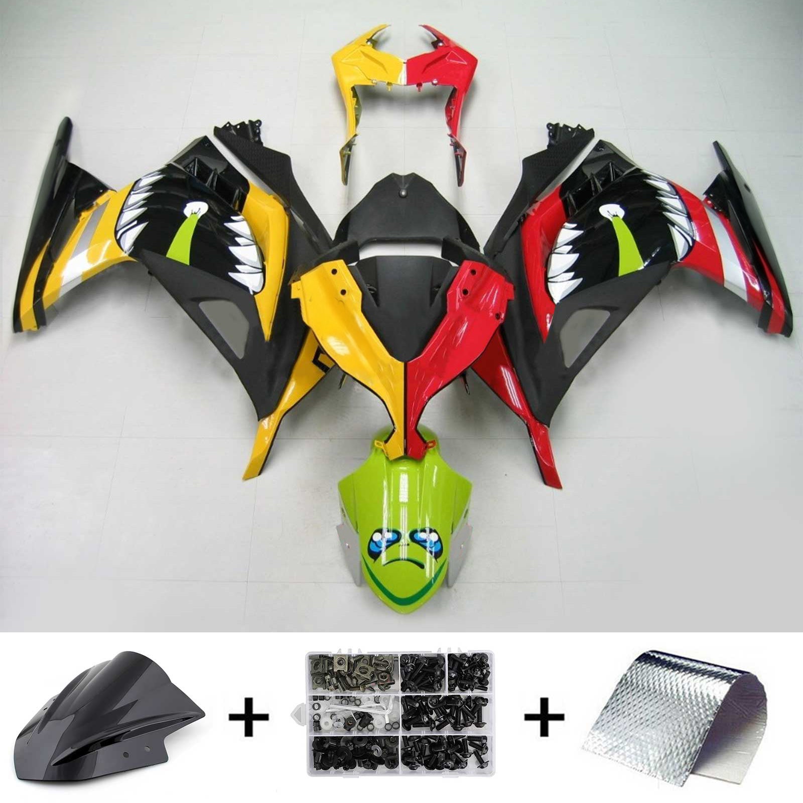 Amotopart Kawasaki 2013-2024 EX300/Ninja 300 Cartoon Shark kuipset