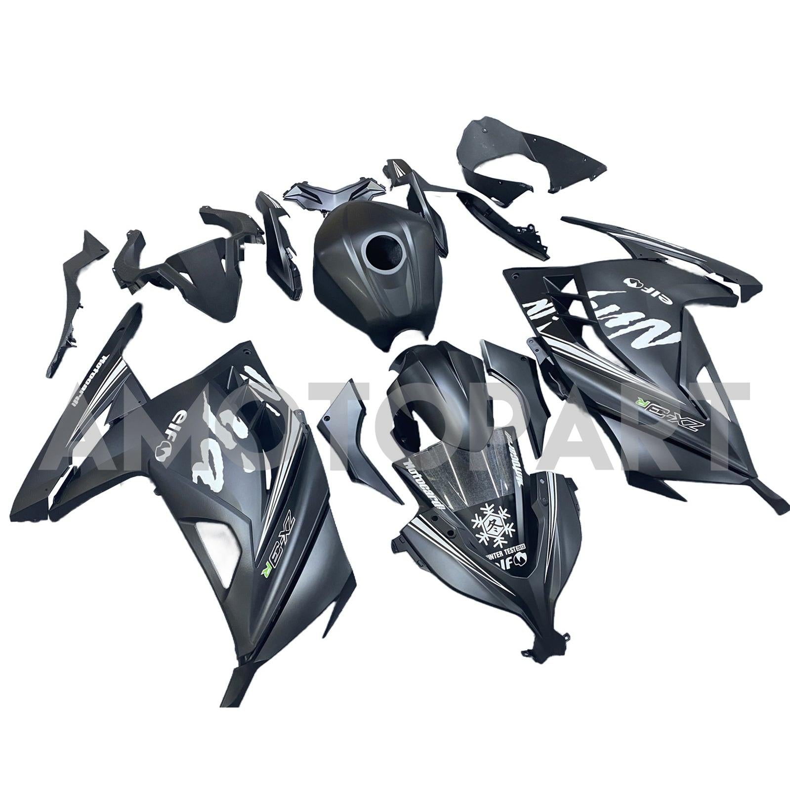 Amotopart 2013-2024 Kawasaki EX300R Fairing Black Elf Kit