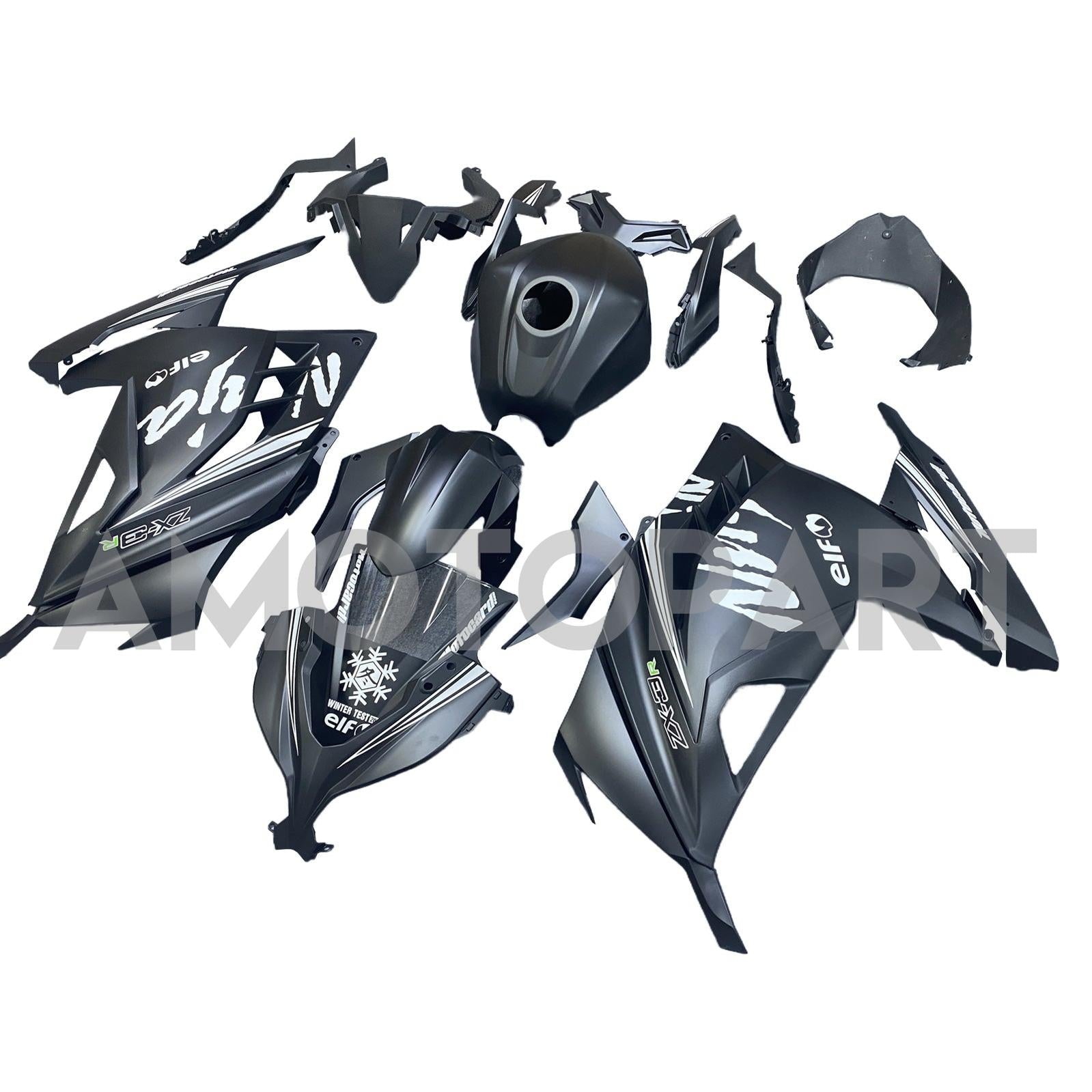 Amotopart 2013-2024 Kawasaki EX300R Fairing Black Elf Kit