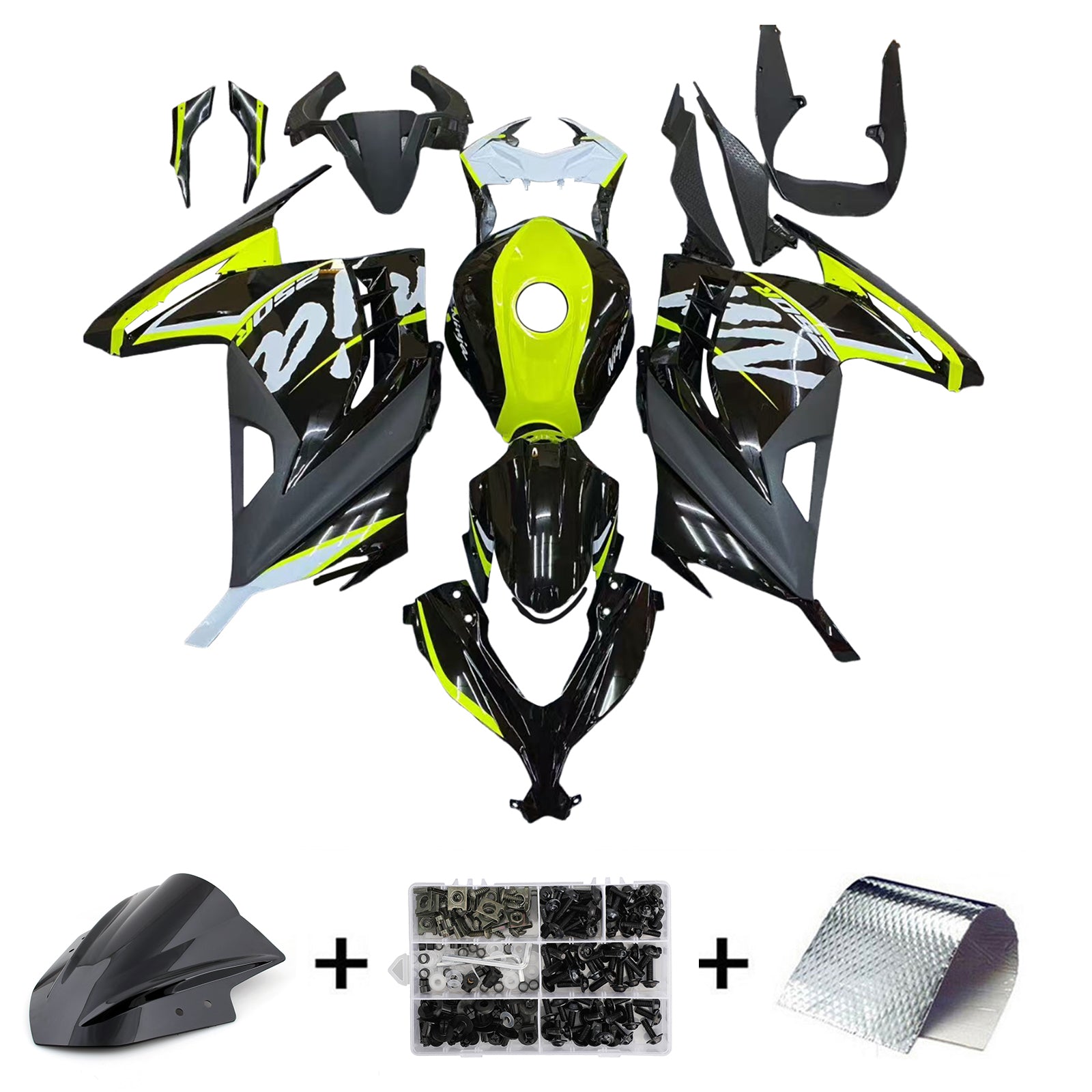 Amotopart Kawasaki EX300/Ninja300 2013-2023 Chartreuse & Black Failing Kit