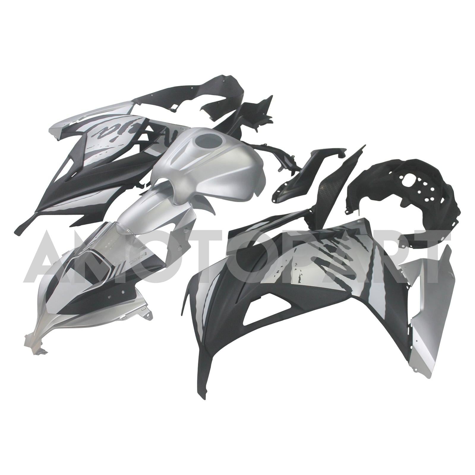 Amotopart Kawasaki EX300/Ninja300 2013-2023 Grau&Schwarzes Verkleidungskit
