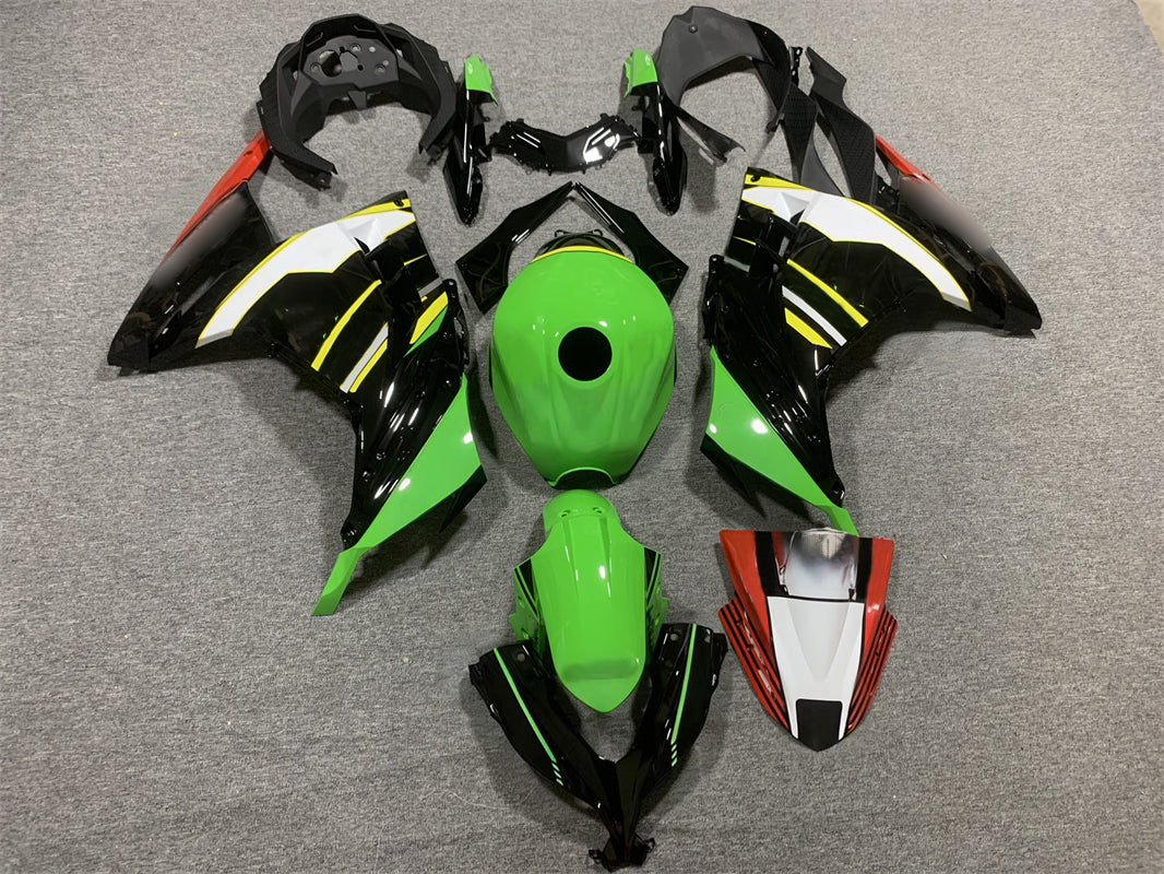 Amotopart kawasaki ex300/ninja 300 2013-2023 Green & Black Style 1 Kit de carenagem