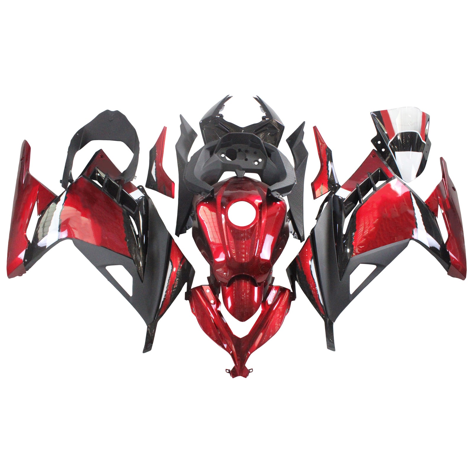 Amotopart Kawasaki Ex300/Ninja 300 2013-2023 Red Black Style 2 Fairing Kit