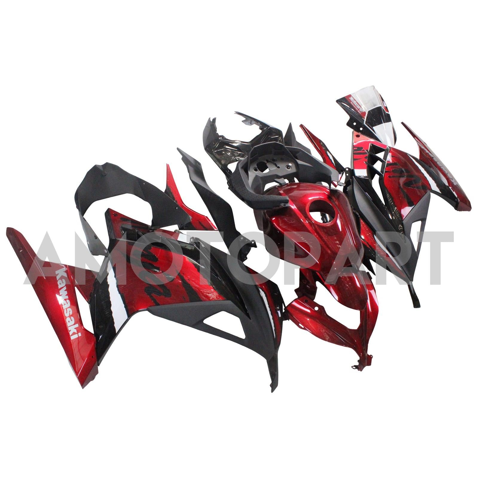 Amotopart Kawasaki EX300/Ninja300 2013-2023 Rot&Schwarzes Style2-Verkleidungskit