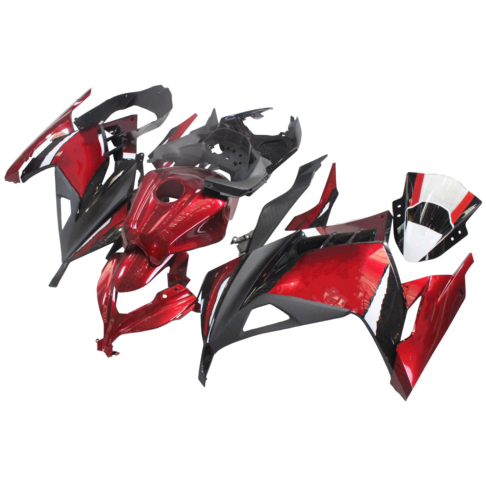Amotopart Kawasaki Ex300/Ninja 300 2013-2023 Red Black Style 2 Fairing Kit