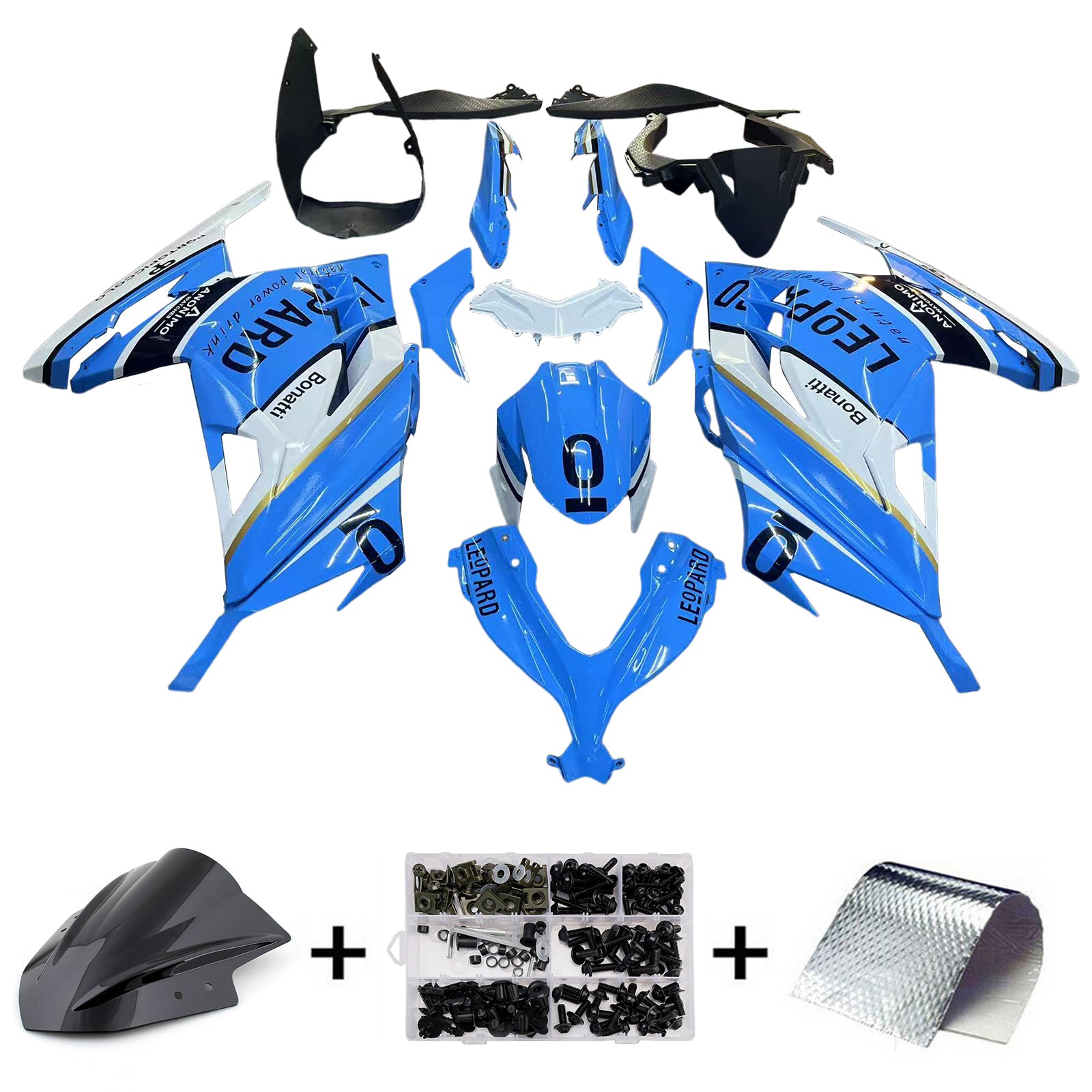 Amotopart Kawasaki EX300/Ninja300 2013-2023 Blue&White Fairing Kit