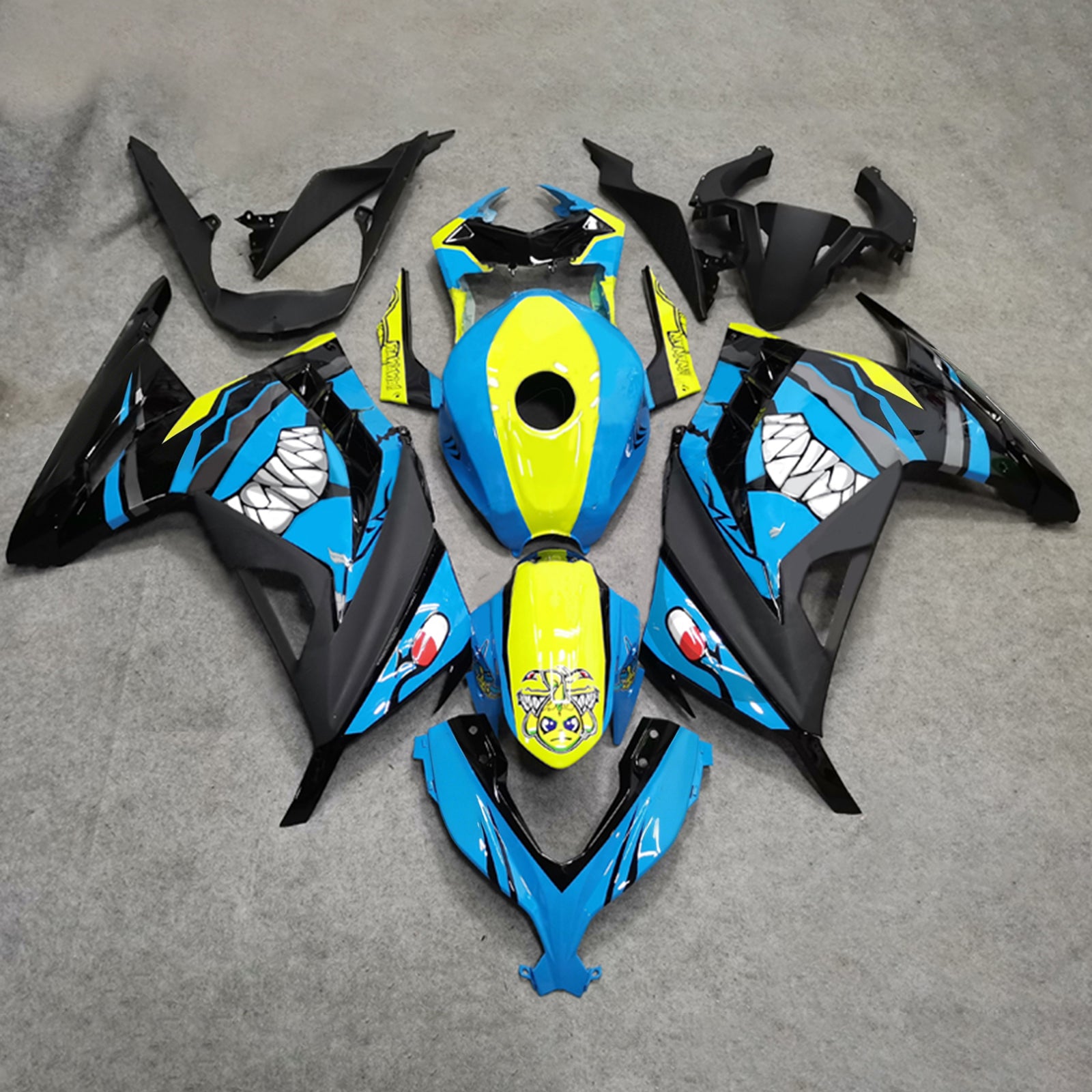 Amotopart 2013-2024 Kawasaki EX300/Ninja300 Shark Blue&Yellow Fairing Kit