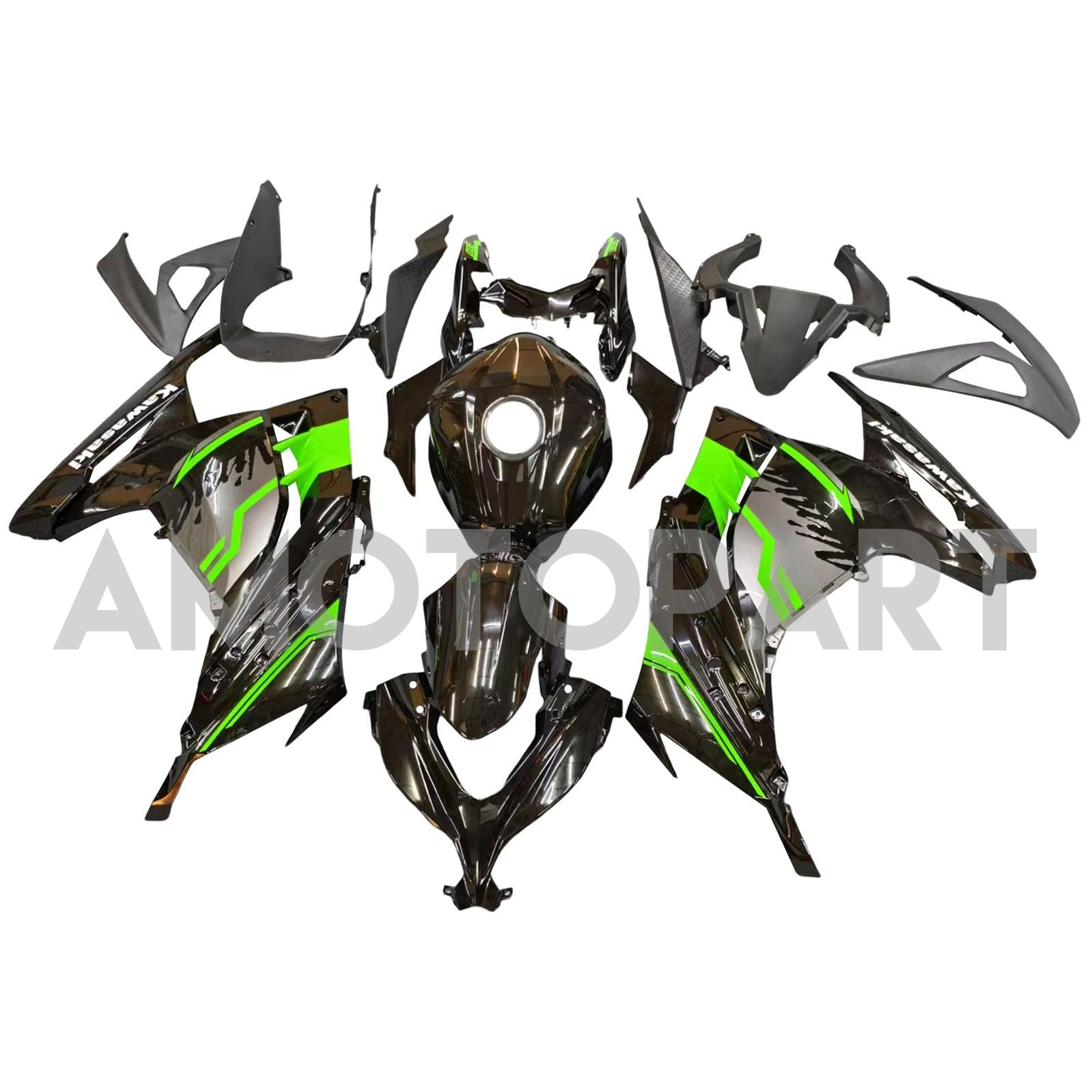 Amotopart 2013-2024 Kawasaki EX300/Ninja 300 ブラック & グリーン Style1 フェアリングキット