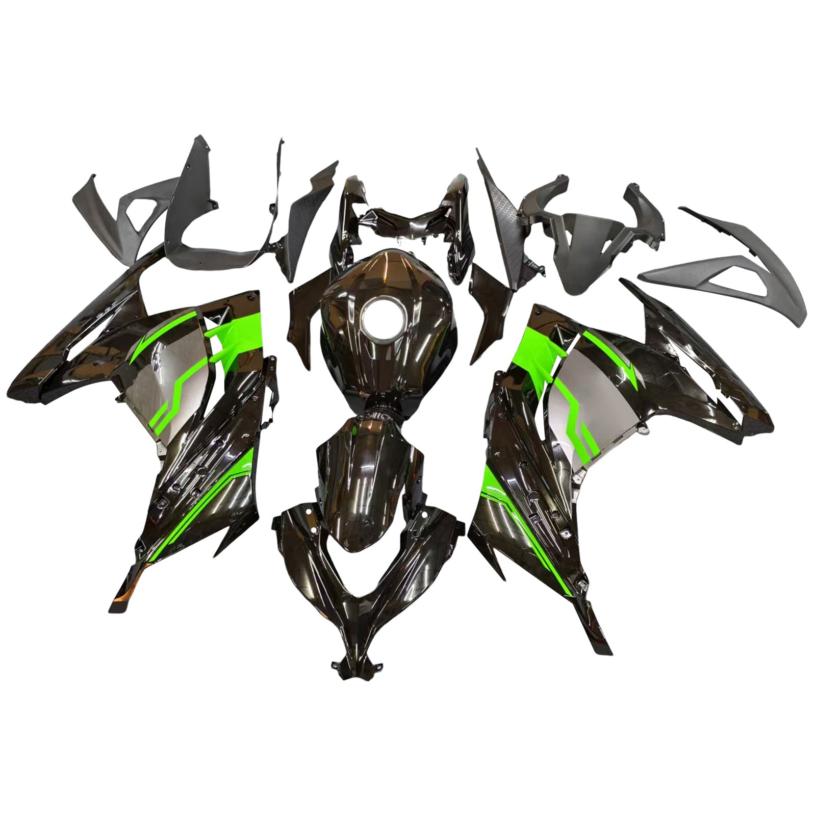 Amotopart 2013-2024 Kawasaki EX300/Ninja300 Black&Green Style1 Fairing Kit