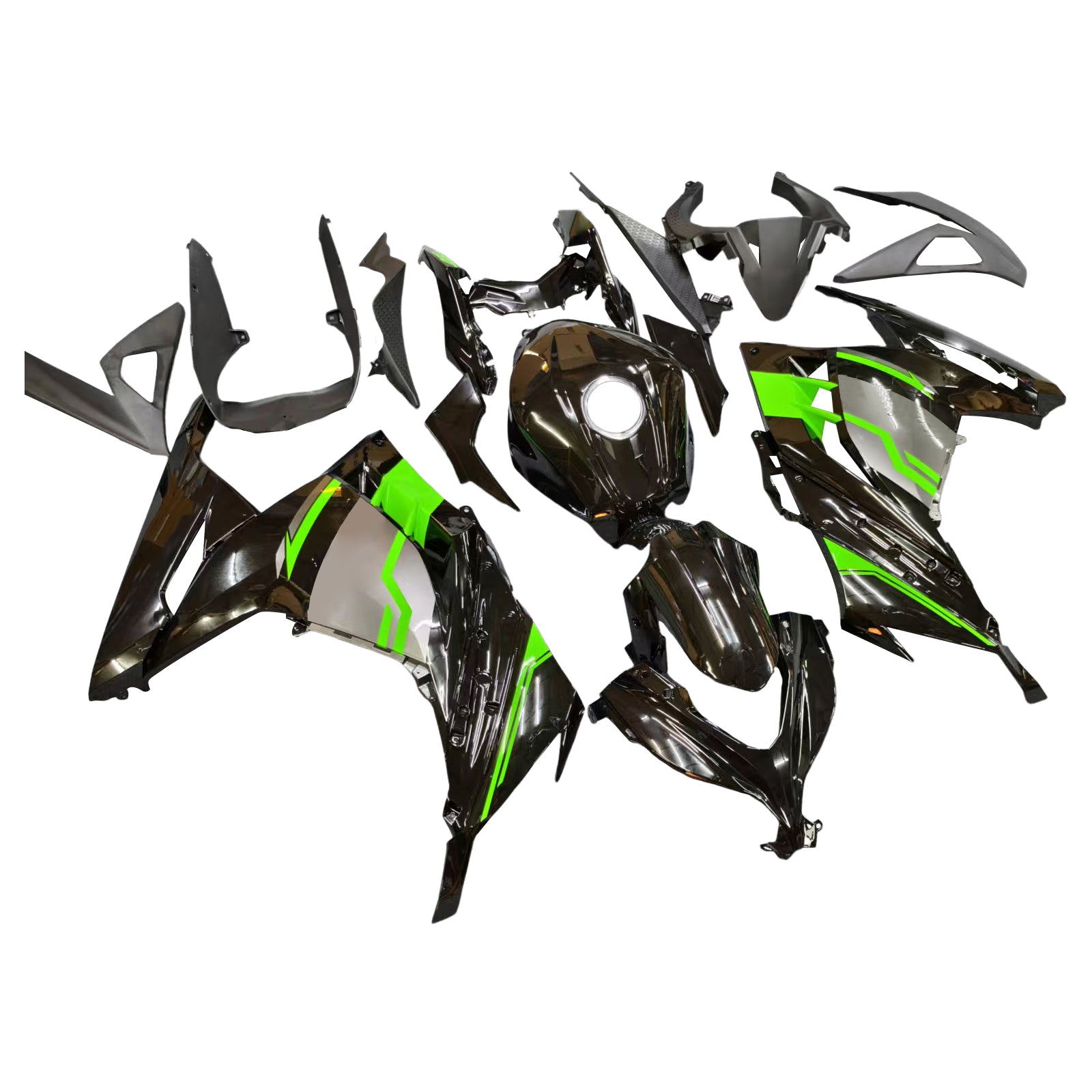 Amotopart 2013-2024 Kawasaki EX300/Ninja300 Black&Green Style1 Fairing Kit