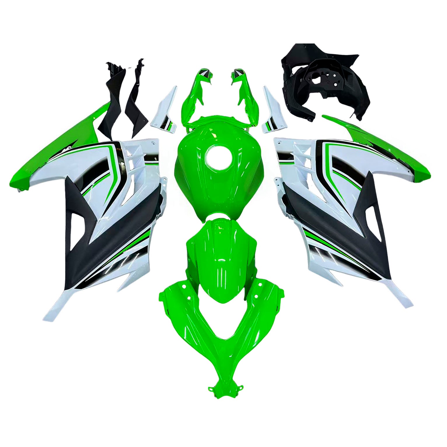 Amotopart 2013-2024 Kawasaki EX300/Ninja300 Black&Green Style6 Fairing Kit