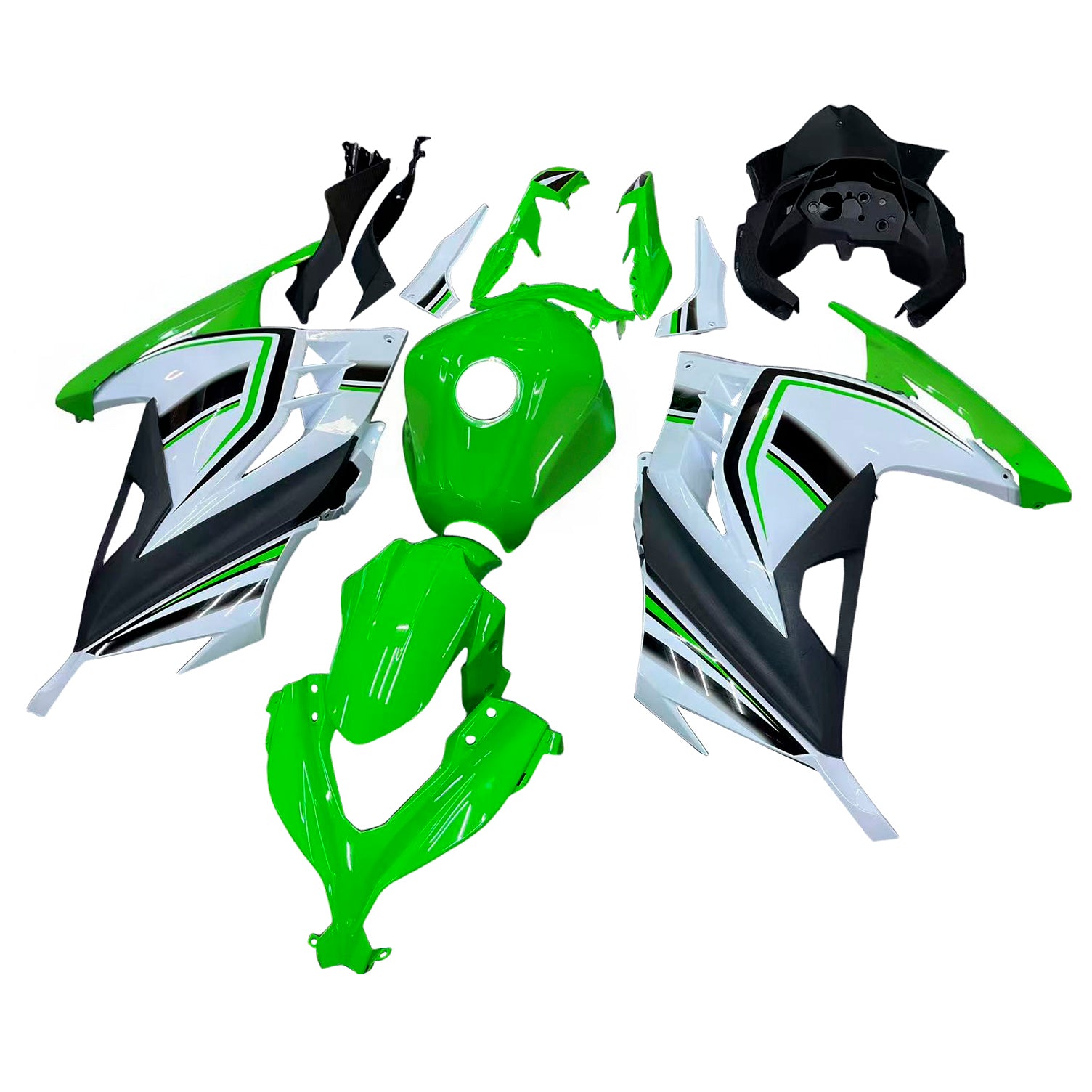 Amotopart 2013-2024 Kawasaki EX300/Ninja300 Black&Green Style6 Fairing Kit