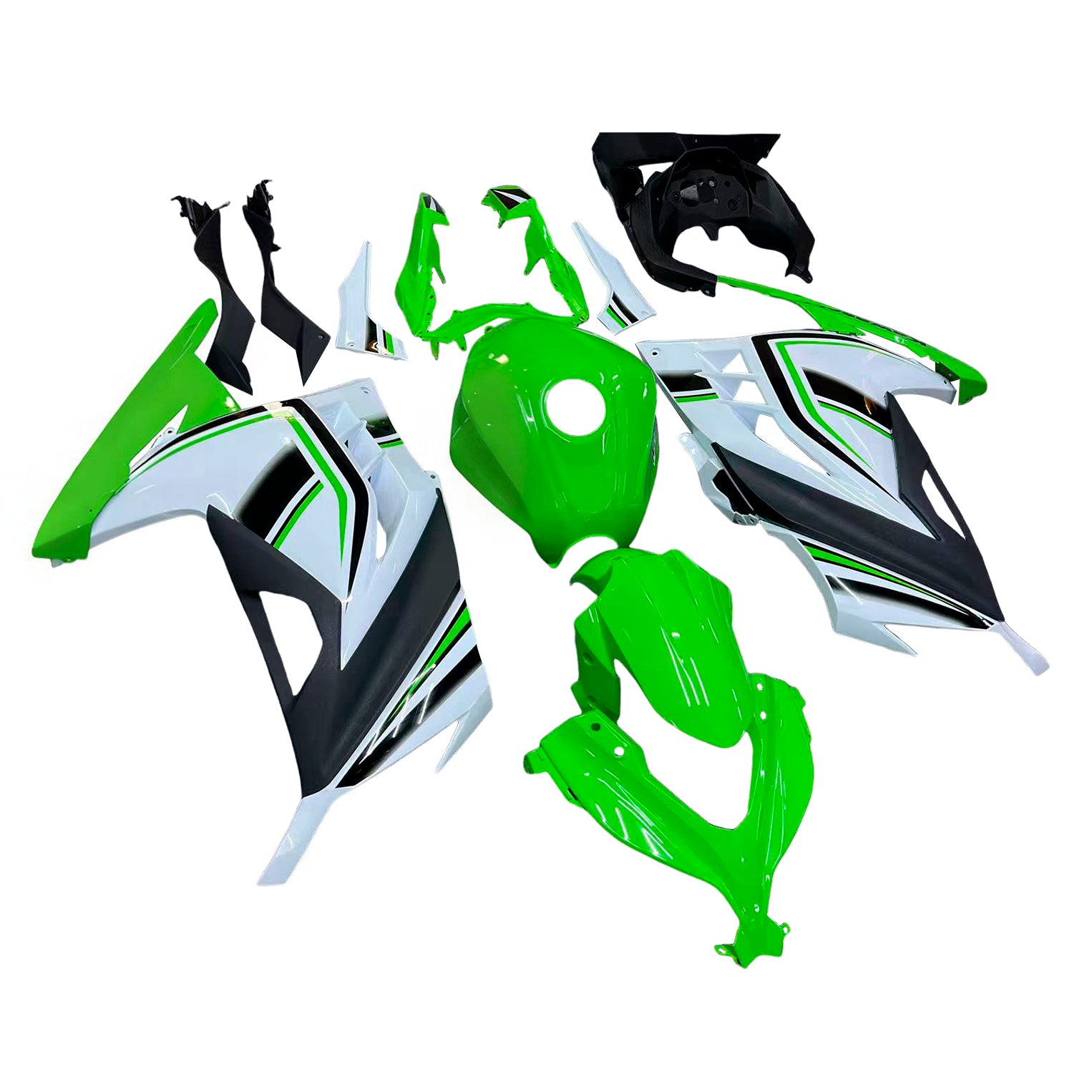 Amotopart 2013-2024 Kawasaki EX300/Ninja300 Black&Green Style6 Fairing Kit