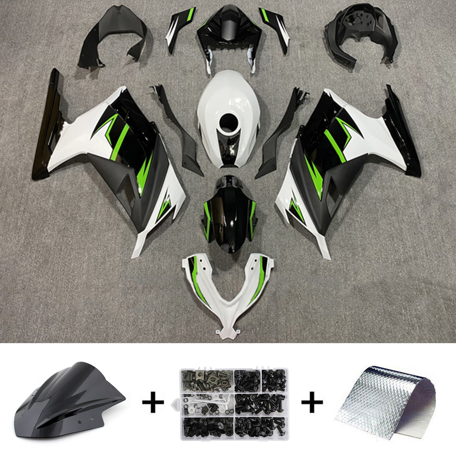Amotopart 2013-2024 Kawasaki EX300/Ninja 300 Black & Green Style 5 Fairing Kit