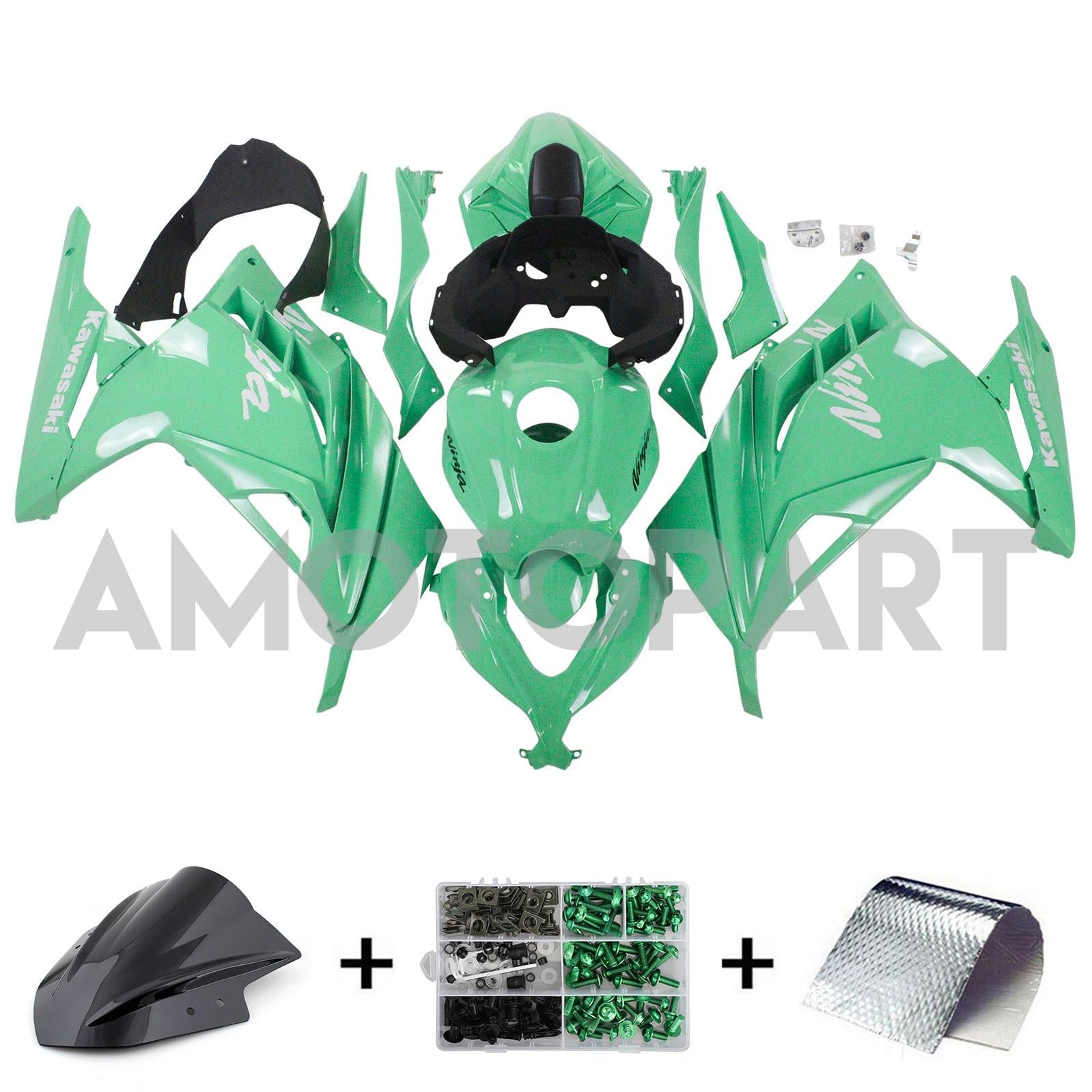 Amotopart 2013–2024 Kawasaki EX300/Ninja 300 grünes Verkleidungsset