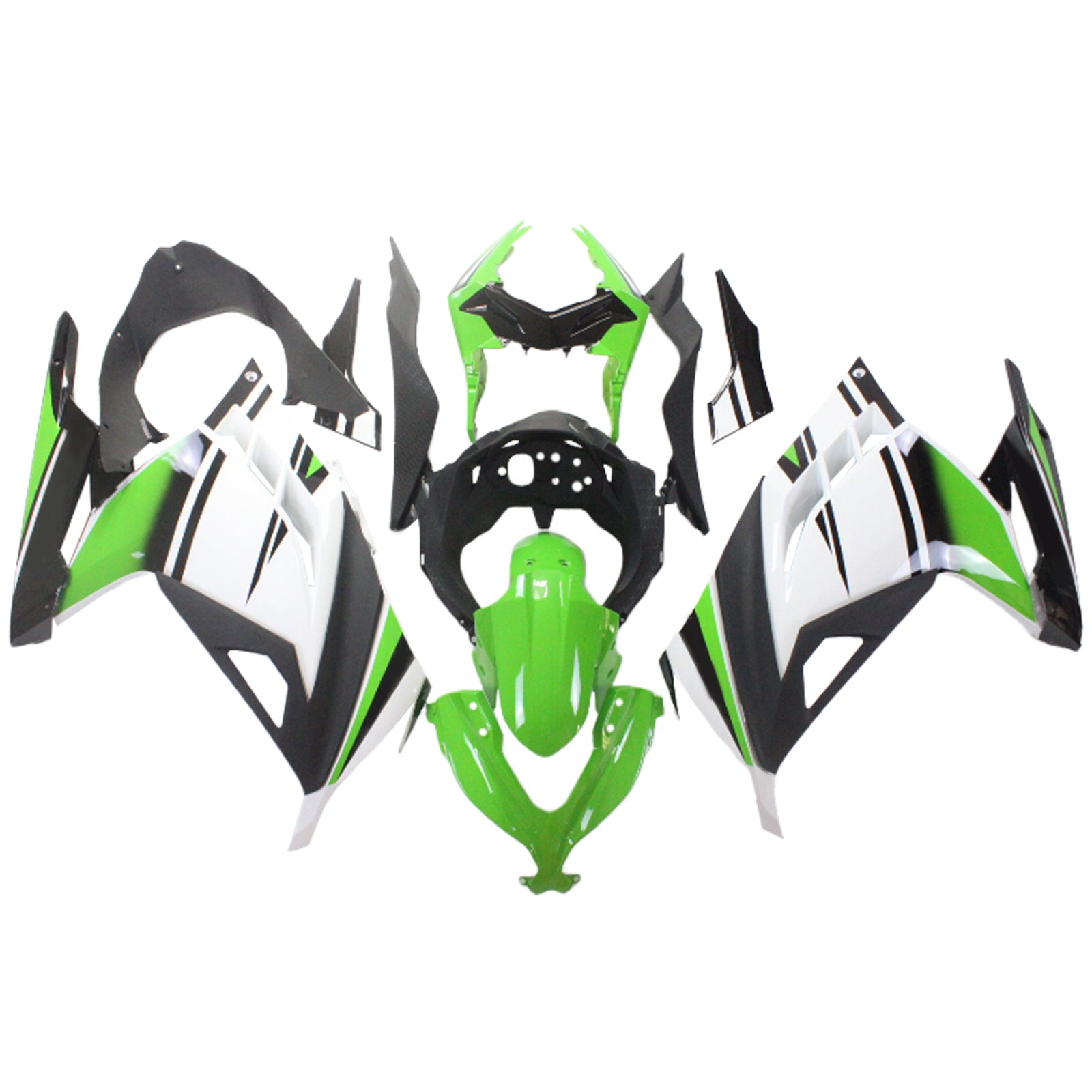 Amotopart 2013-2024 Kawasaki EX300/Ninja300 Schwarz&Green Style4 Verkleidungssatz