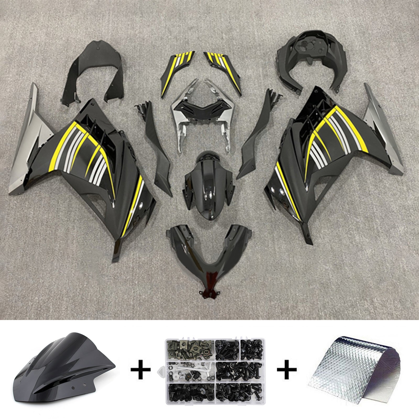 Amotopart 2013-2024 Kawasaki EX300/Ninja300 Black&Yellow Line Fairing Kit