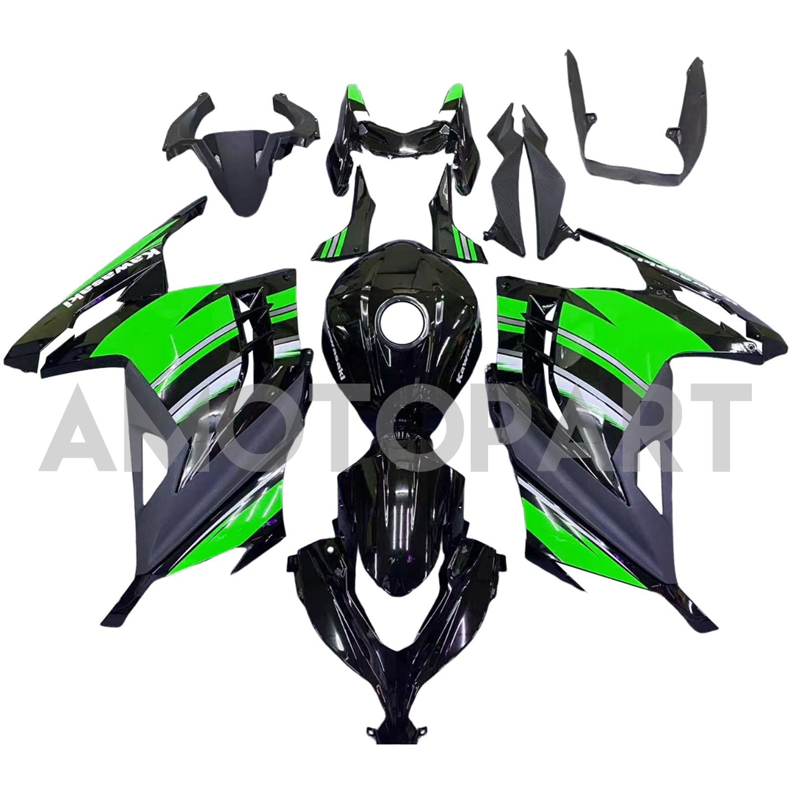 Amotopart 2013-2024 Kawasaki EX300/Ninja300 Black&Green Style3 Fairing Kit