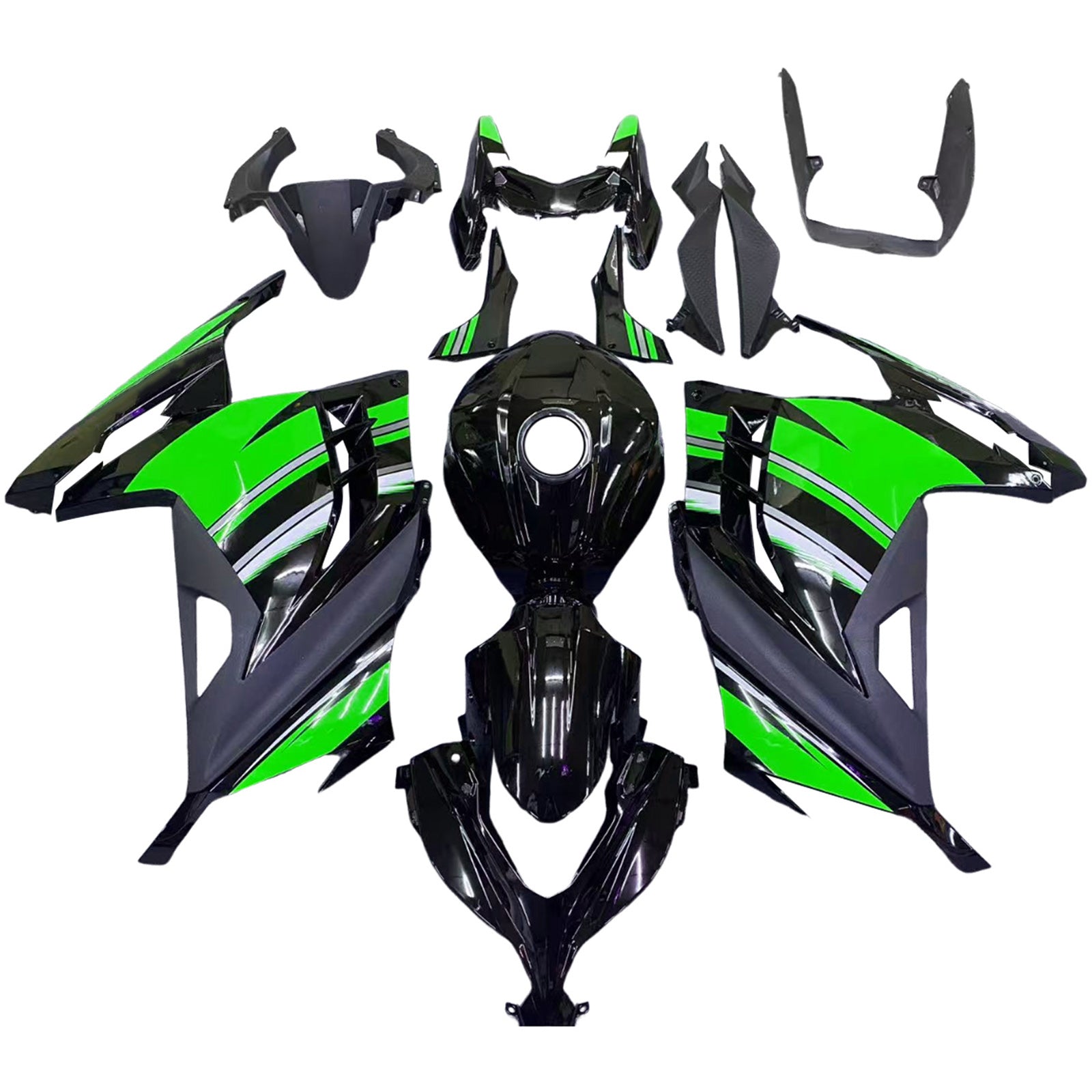Amotopart 2013-2024 Kawasaki EX300/Ninja300 Schwarz&Green Style3 Verkleidungssatz