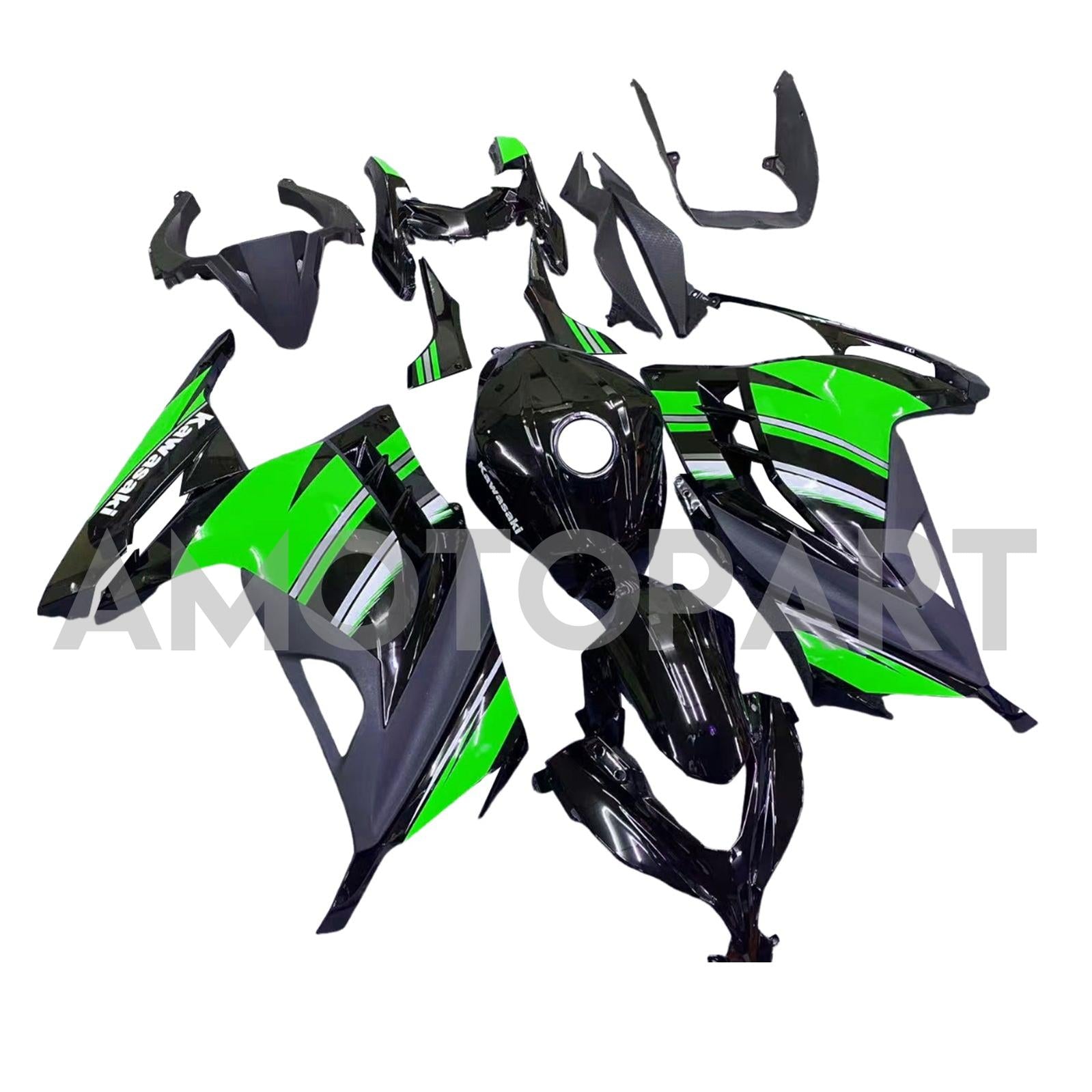 Amotopart 2013-2024 Kawasaki EX300/Ninja300 Black&Green Style3 Fairing Kit