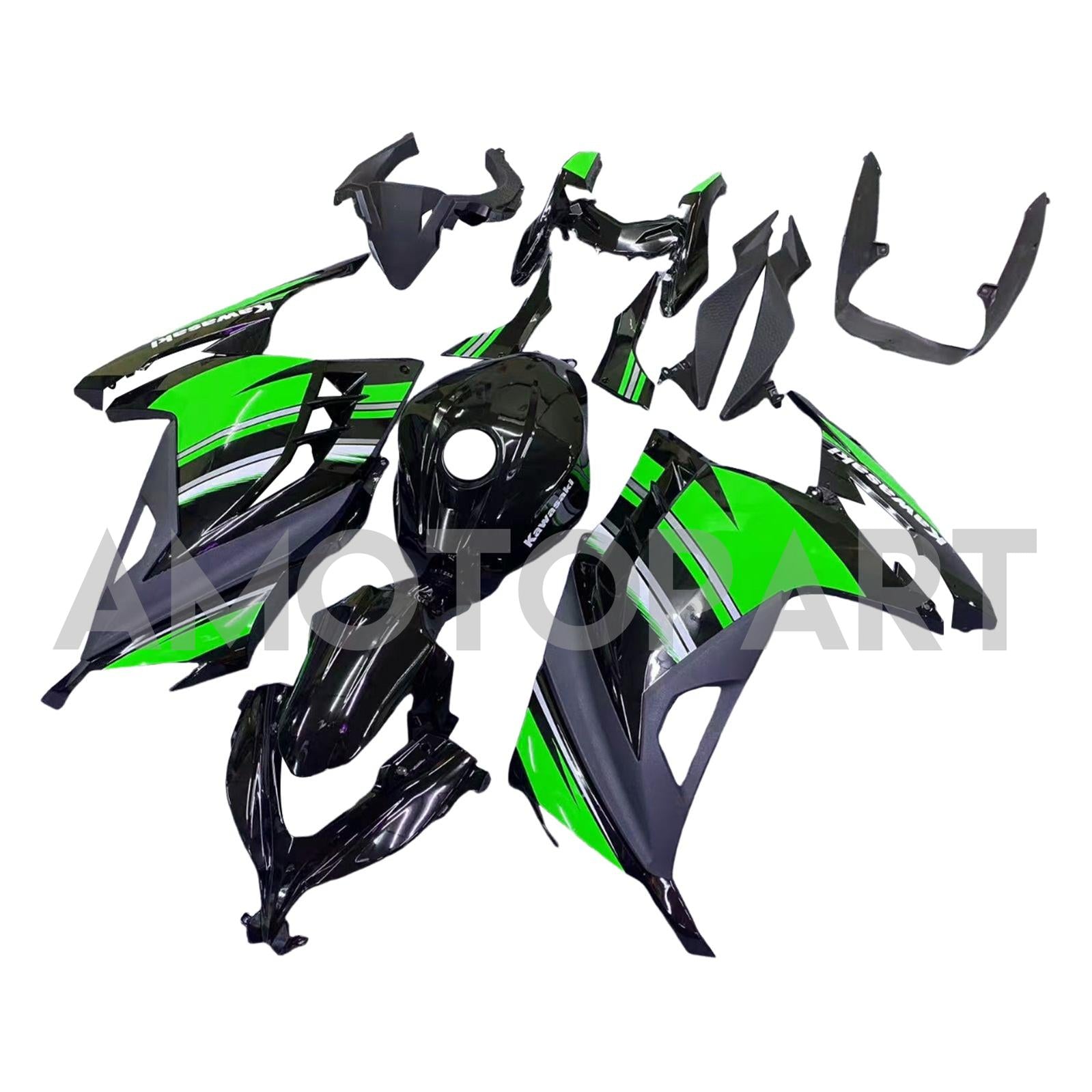 Amotopart 2013-2024 Kawasaki EX300/Ninja300 Black&Green Style3 Fairing Kit