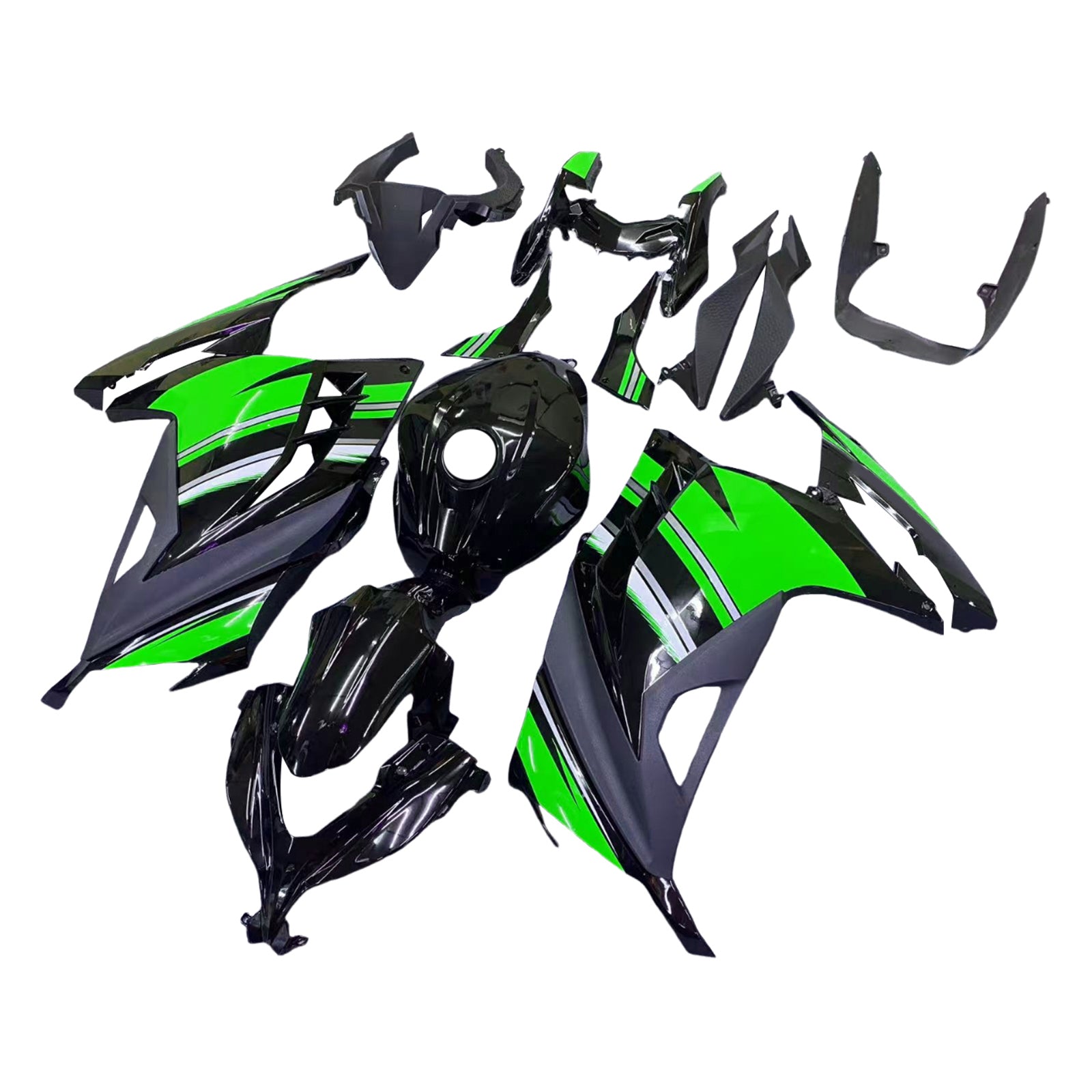 Amotopart 2013-2024 Kawasaki EX300/Ninja300 Schwarz&Green Style3 Verkleidungssatz