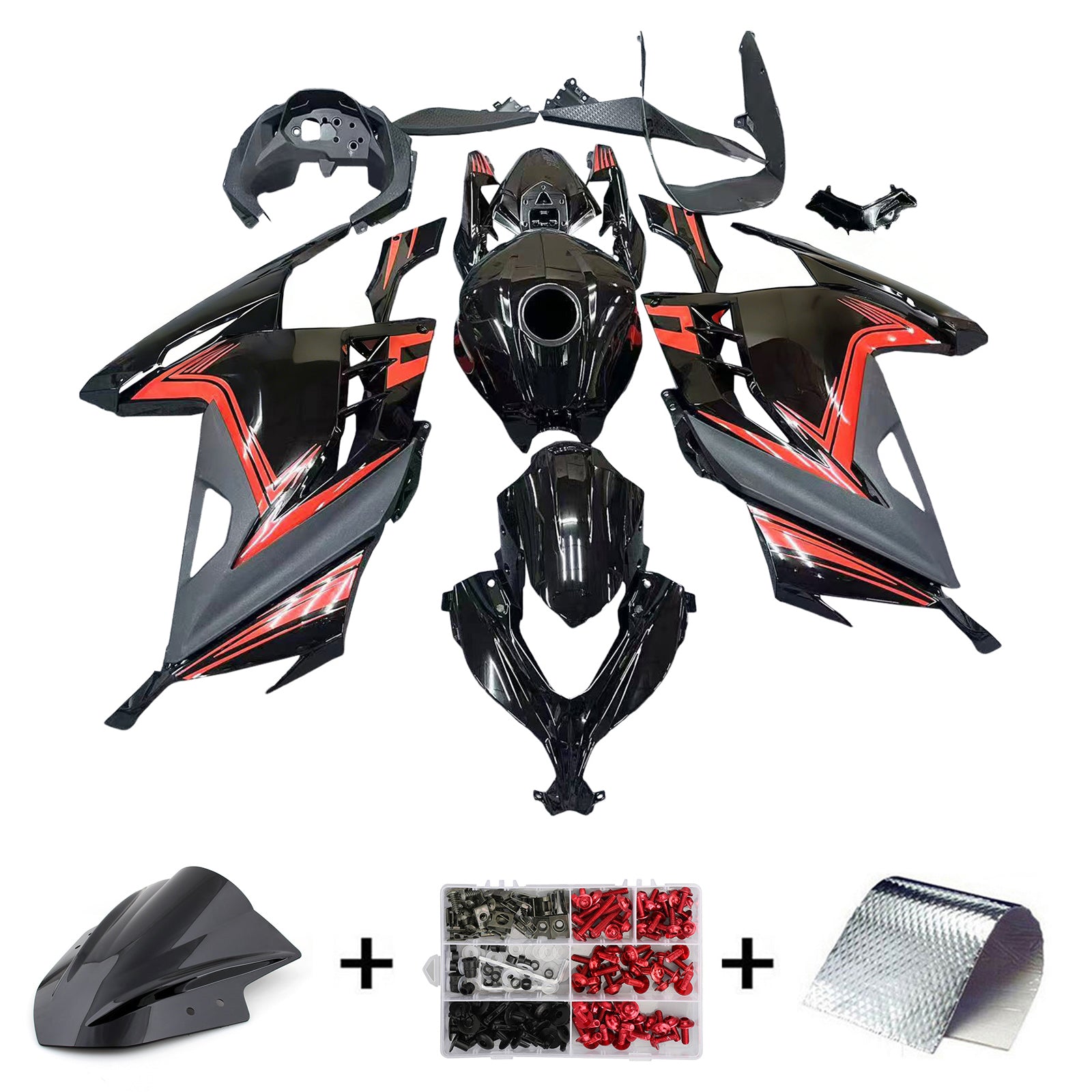 Amotopart 2013-2024 Kawasaki EX300/Ninja300 Black&Orange Fairing Kit