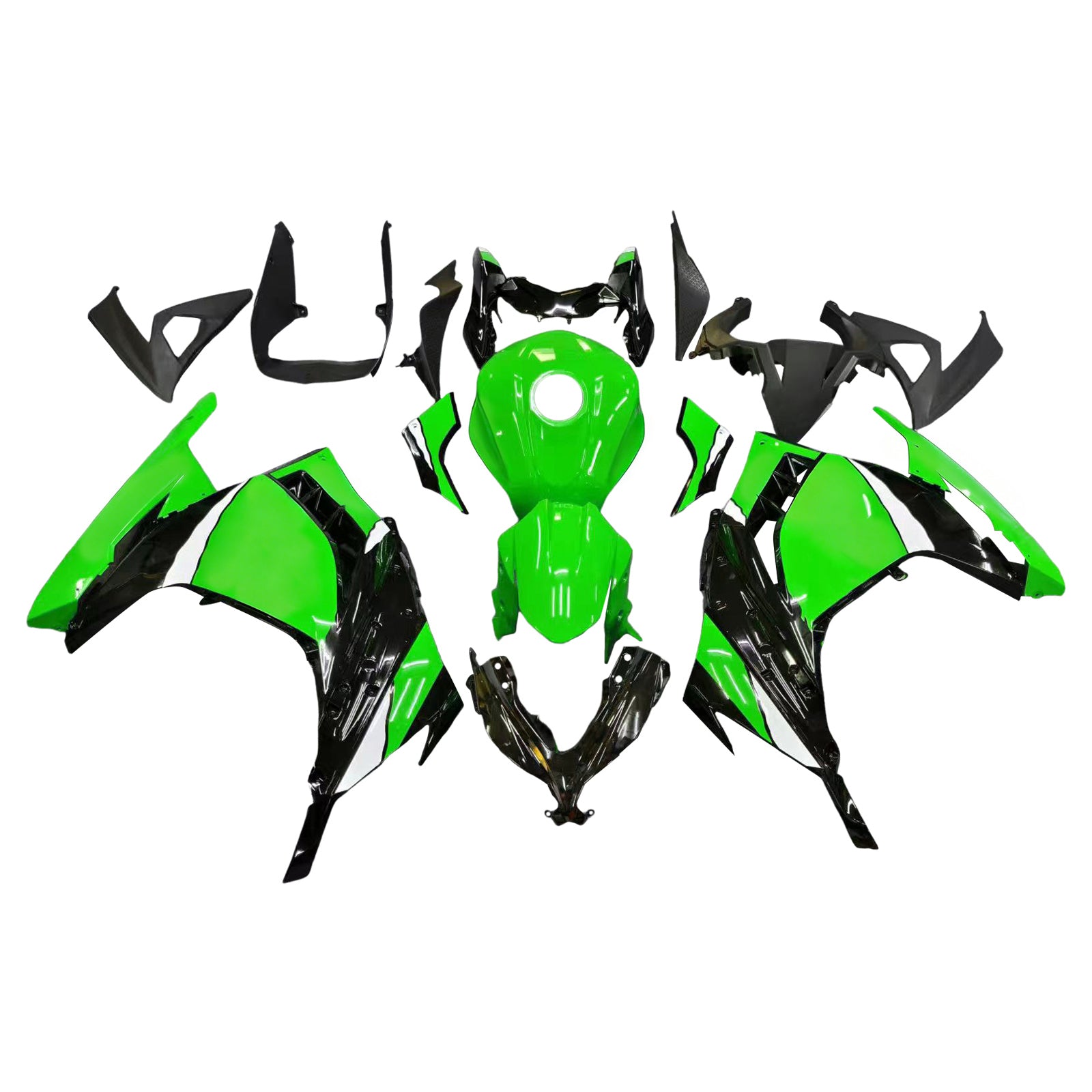 Amotopart 2013-2024 Kawasaki EX300/Ninja300 Black&Green Style7 Fairing Kit