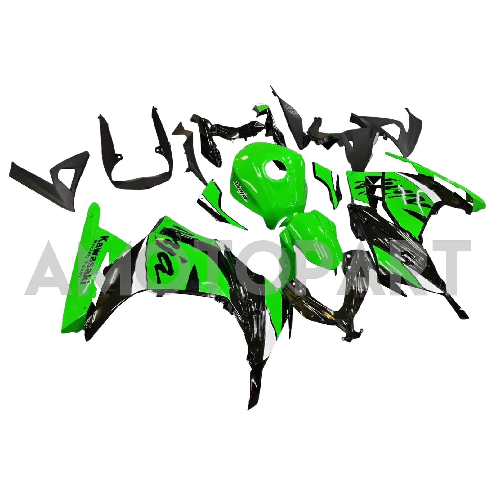 Amotopart 2013-2024 Kawasaki EX300/Ninja300 Black&Green Style7 Fairing Kit