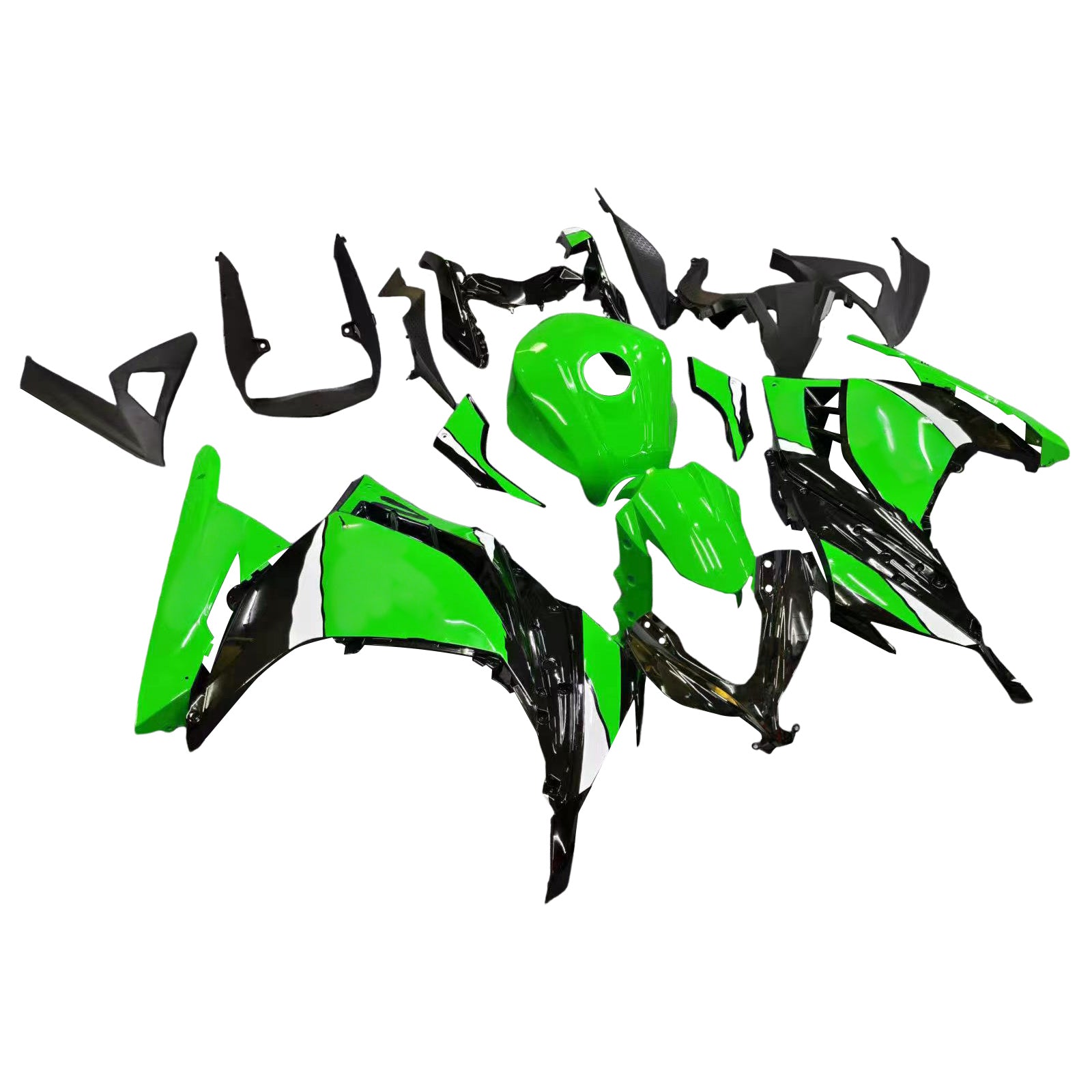 Amotopart 2013-2024 Kawasaki EX300/Ninja300 Black&Green Style7 Fairing Kit