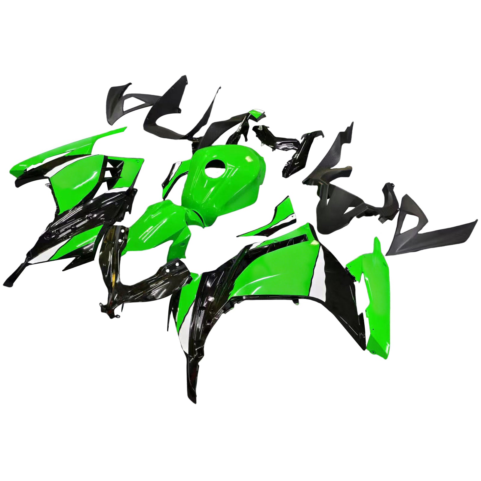 Amotopart 2013-2024 Kawasaki EX300/Ninja300 Black&Green Style7 Fairing Kit