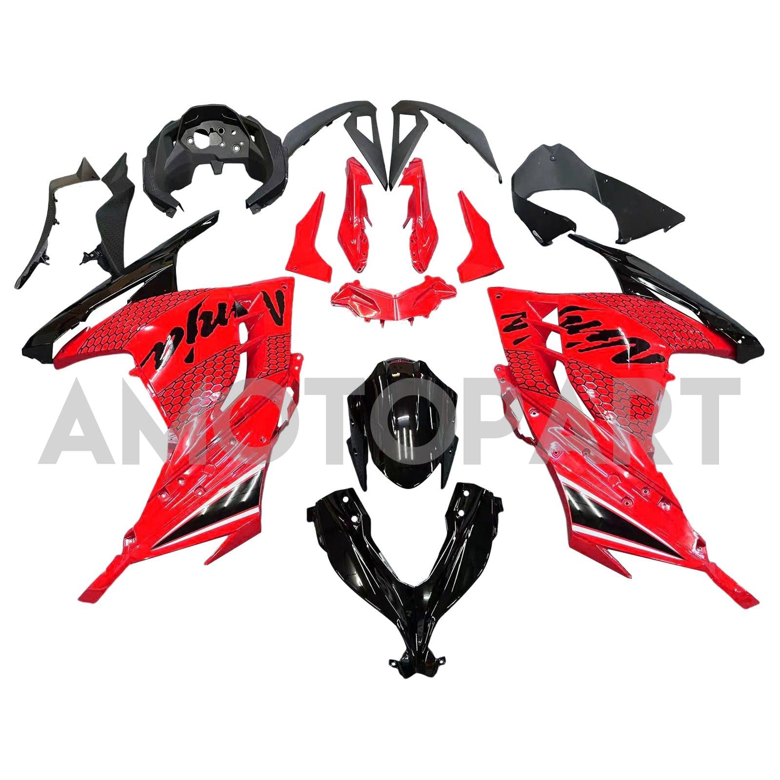 Amotopart 2013-2024 Kawasaki EX300/Ninja300 Red&Black Fairing Kit