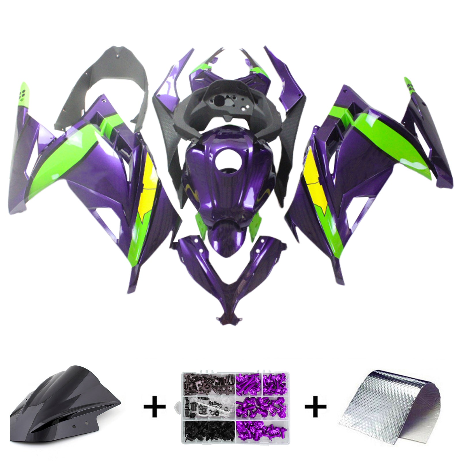 Amotopart 2013-2024 Kawasaki EX300/Ninja300 Purple&Green Fairing Kit