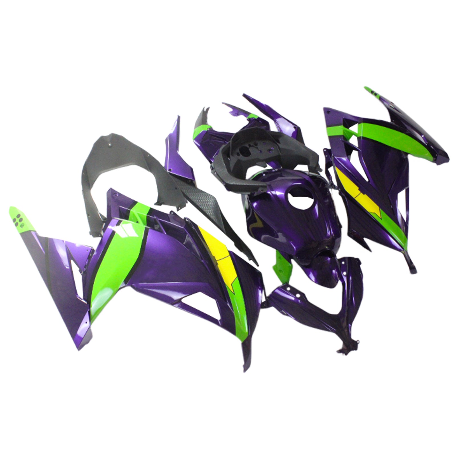 Amotopart 2013-2024 Kawasaki EX300/Ninja300 Lila&Grünes Verkleidungsset