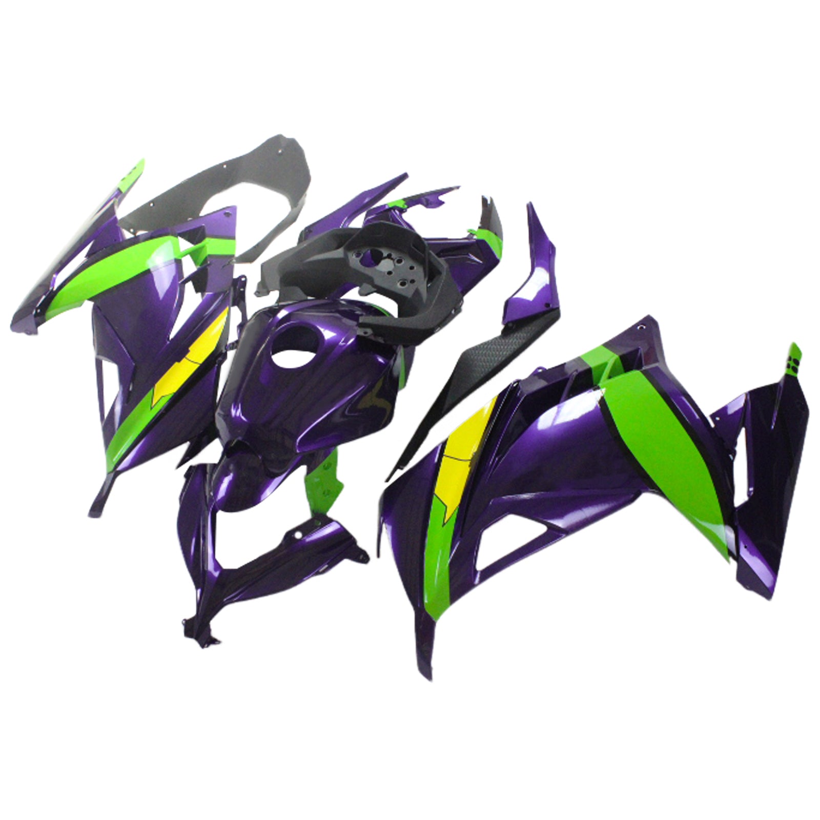 Amotopart 2013-2024 Kawasaki EX300/Ninja300 Lila&Grünes Verkleidungsset