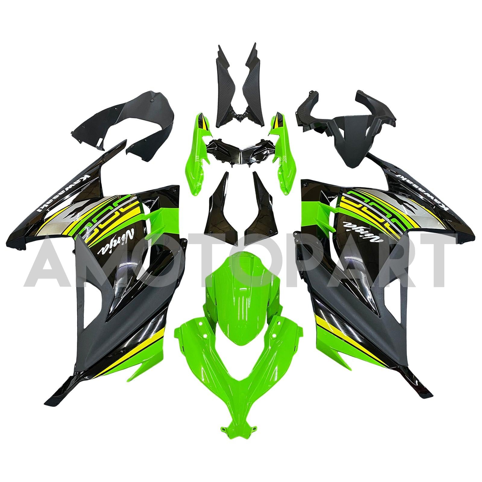 Amotopart 2013-2024 Kawasaki EX300/Ninja 300 ブラック & グリーン Styl3 フェアリングキット